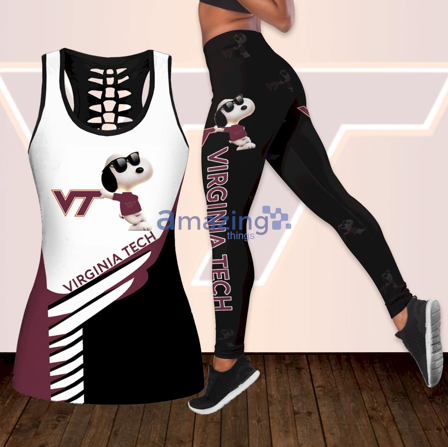 Virginia Tech Hokies Snoopy Combo Hollow Tanktop And Leggings For Women Product Photo 1