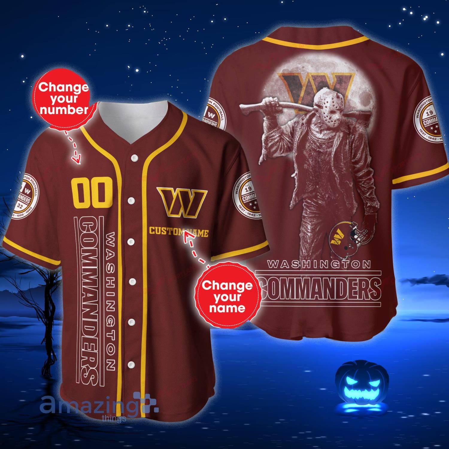 Washington Commanders NFL Jason Voorhees Custom Name And Number Baseball  Jersey Shirt