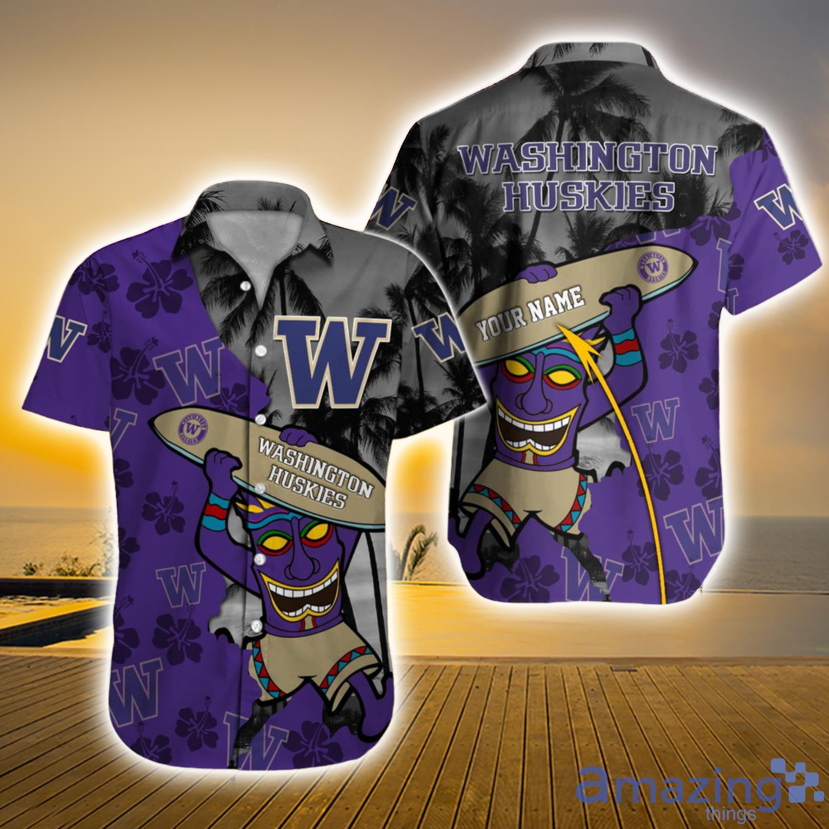 Washington Huskies NCAA Custom Name Funny Surfing Habicus Coconut Tree Aloha Summer Hawaiian Shirt Product Photo 1 Washington Huskies NCAA Custom Name Funny Surfing Habicus Coconut Tree Aloha Summer Hawaiian Shirt Product Photo 1