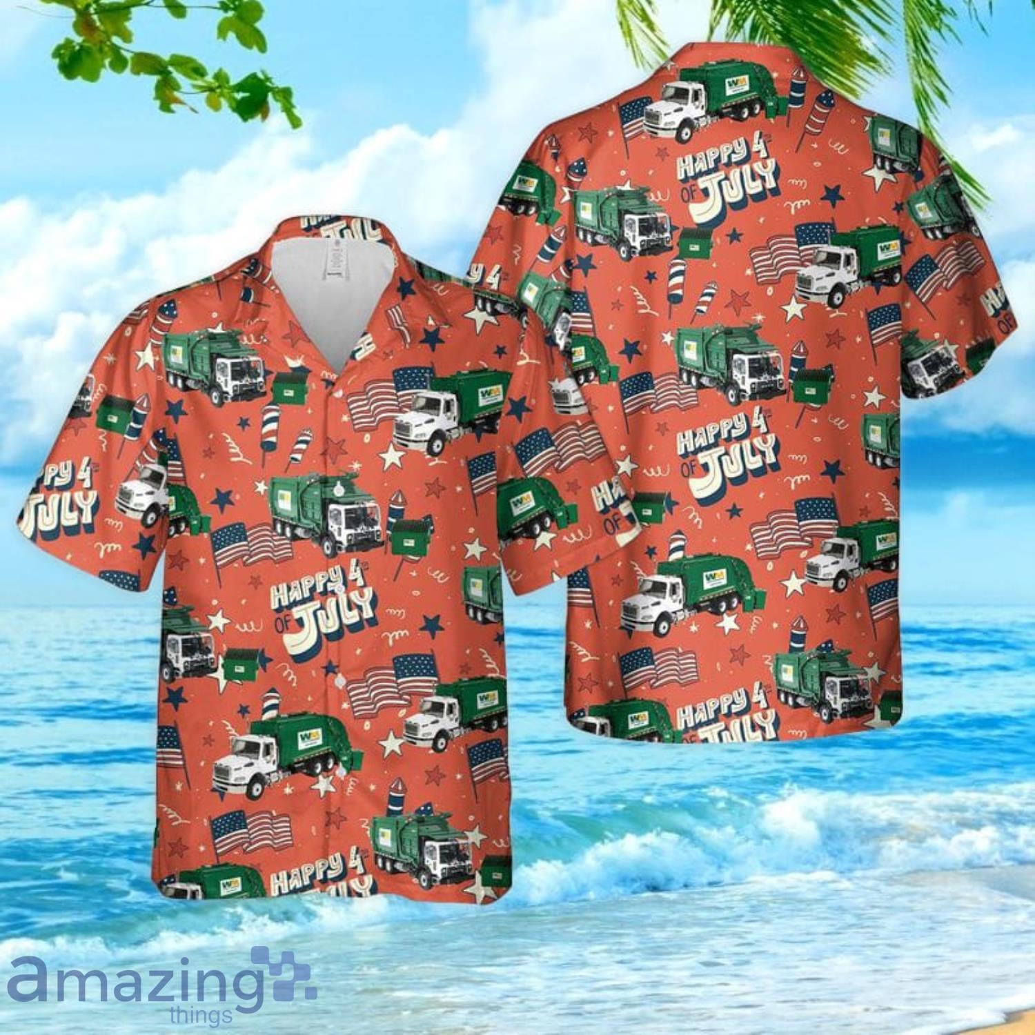 Waste Management Garbage Truck, 4Th Of July Trendy Hawaiian Shirt