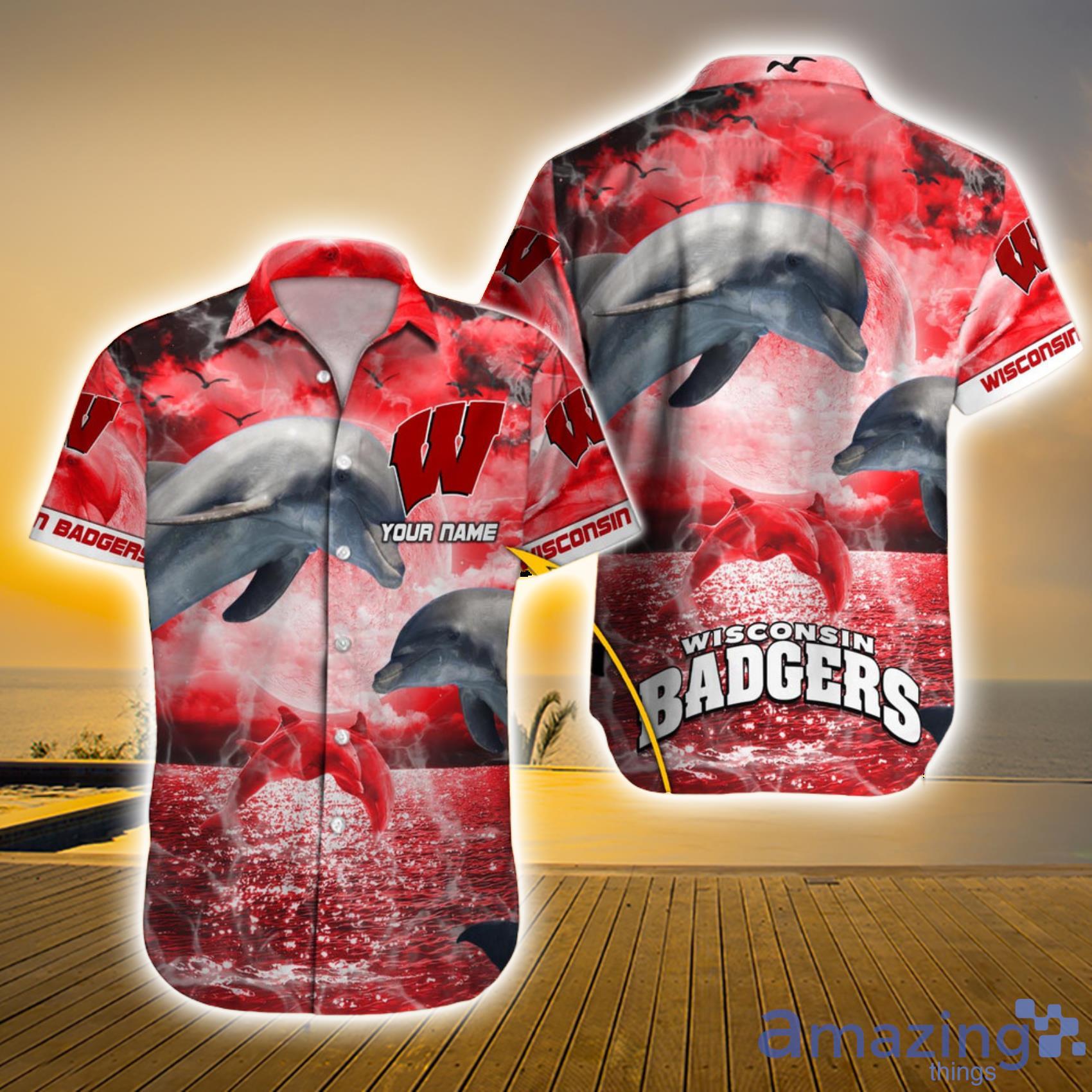 Wisconsin Badgers NCAA Cute Dolphin And Ocean Custom Name Hawiian Shirt For Men And Women Product Photo 1