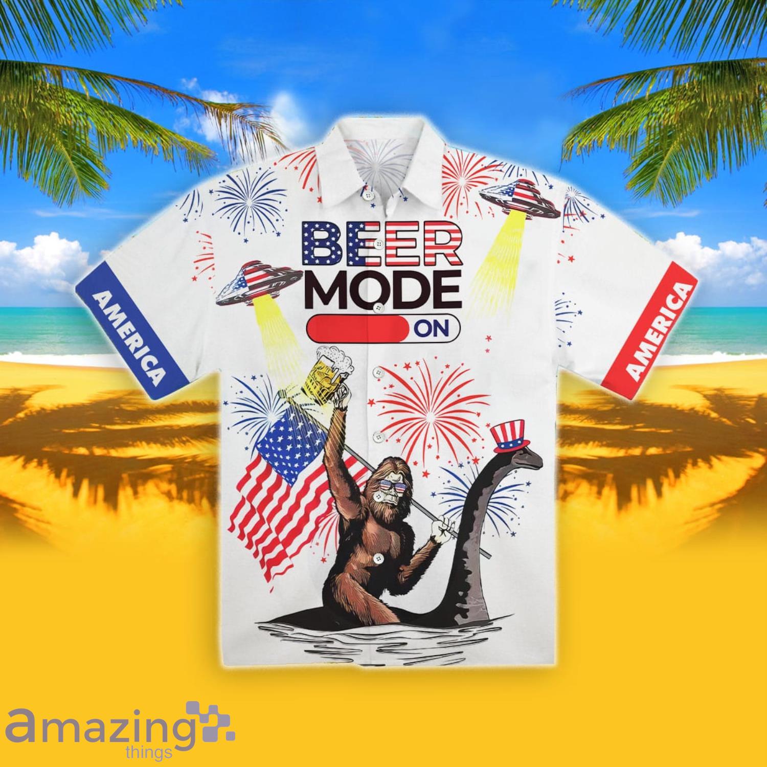 4th Of July Bigfoot Drink Beer Short Sleeve Hawaiian Shirt Product Photo 1