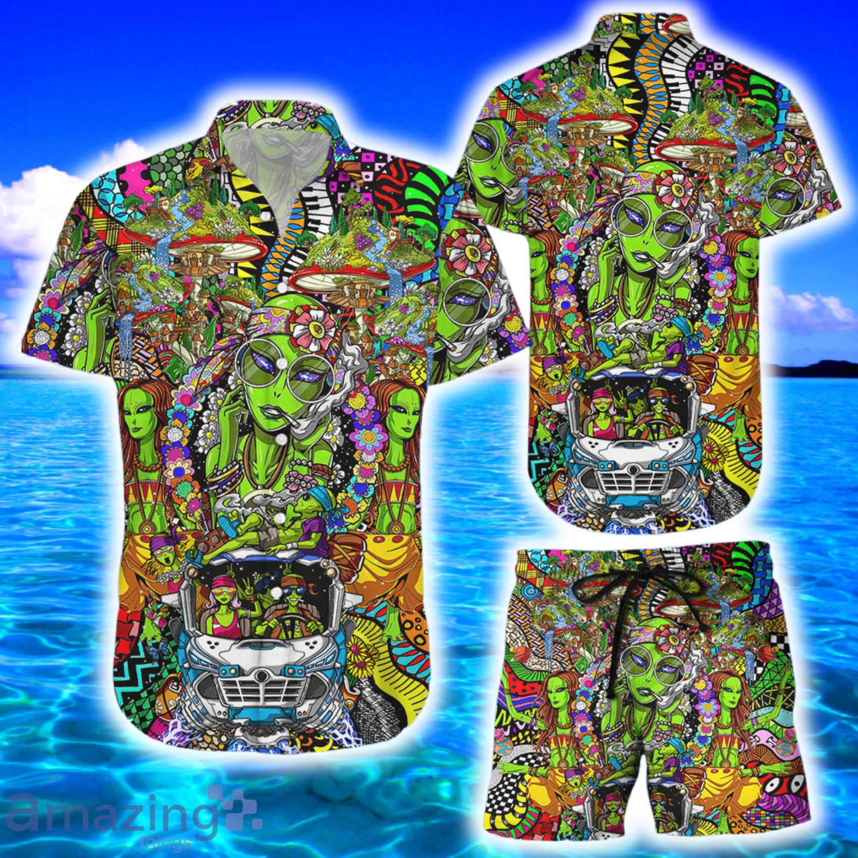 Ailen Hawaiian Shirt Hippie Girl Aliens Funny Button Down Shirt Product Photo 1