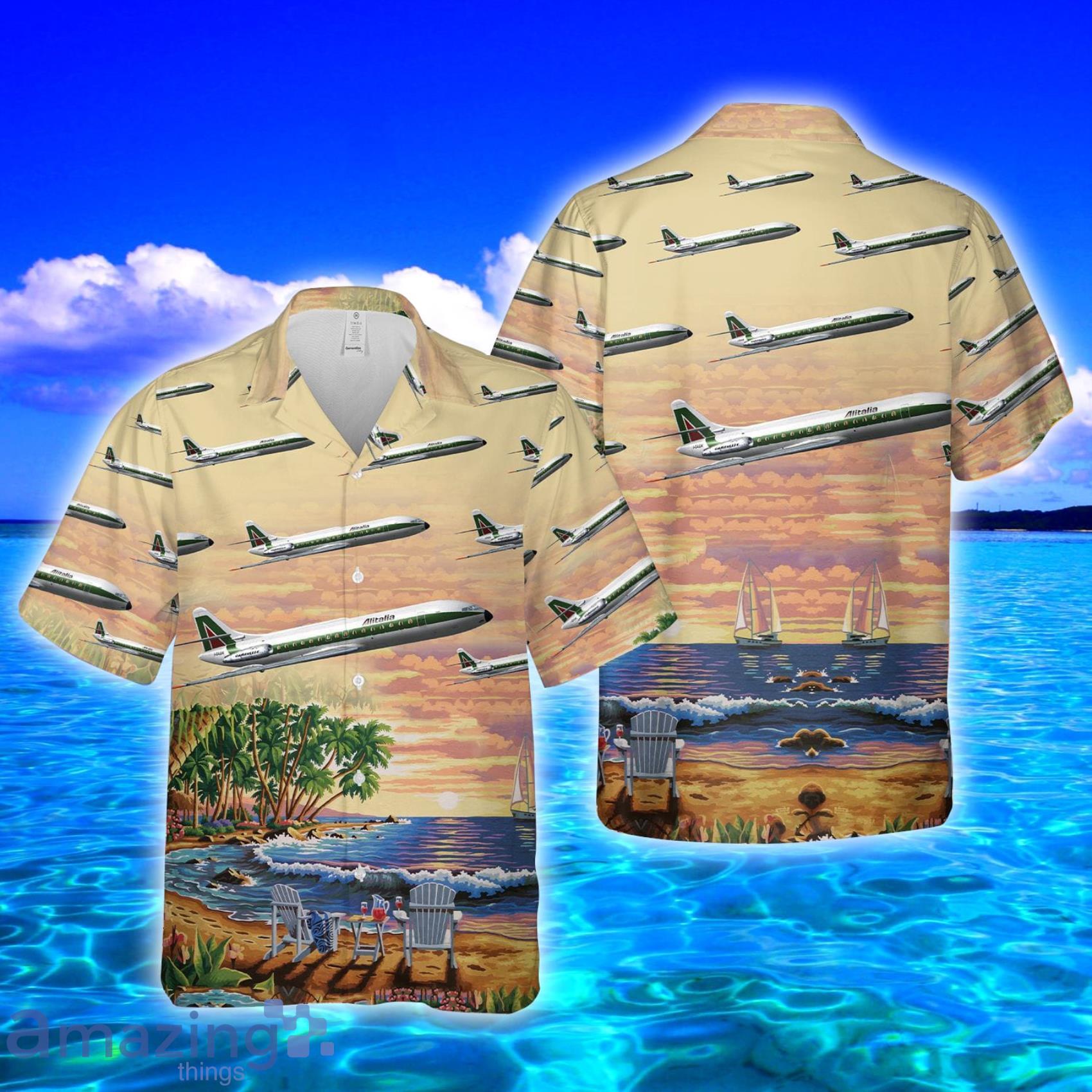 Alitalia Sud Aviation Caravelle Tropical Style Full Print Hawaiian Shirt Vs Short Set Product Photo 1