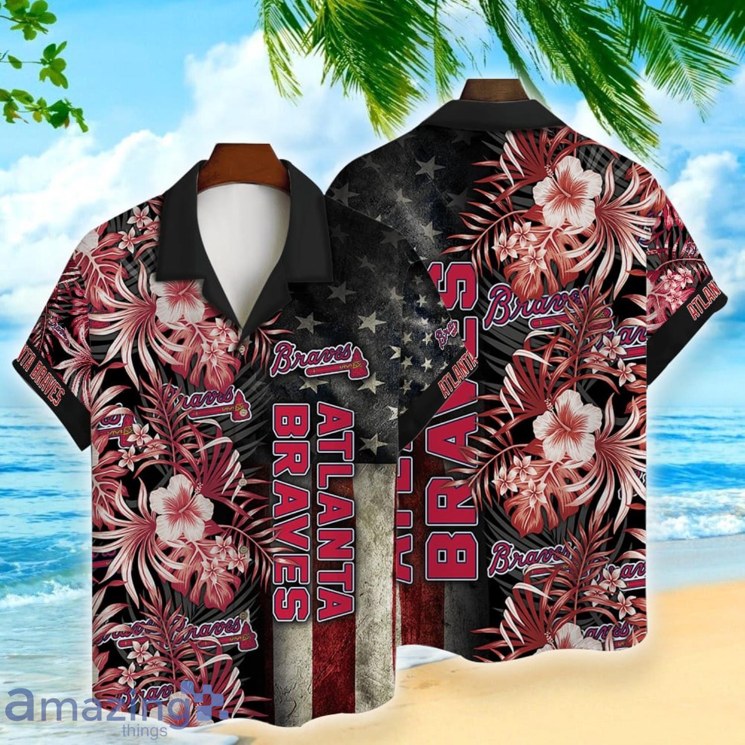 Men Atlanta Braves Baseball Floral Aloha Hawaiian Shirt Summer Vacation