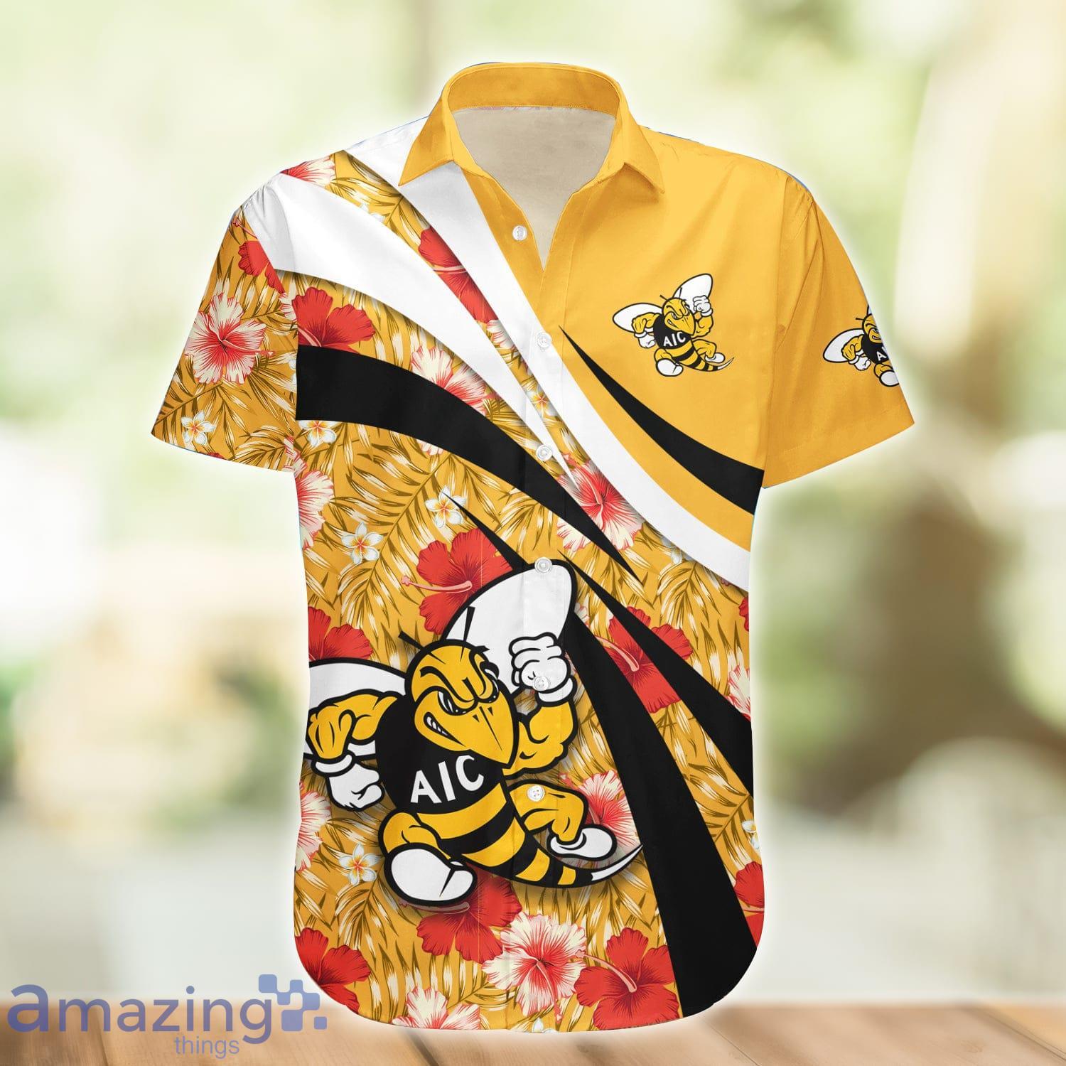 American International Yellow Jackets NCAA Hibiscus Flower Pattern Aloha Hawaiian Shirt Product Photo 1