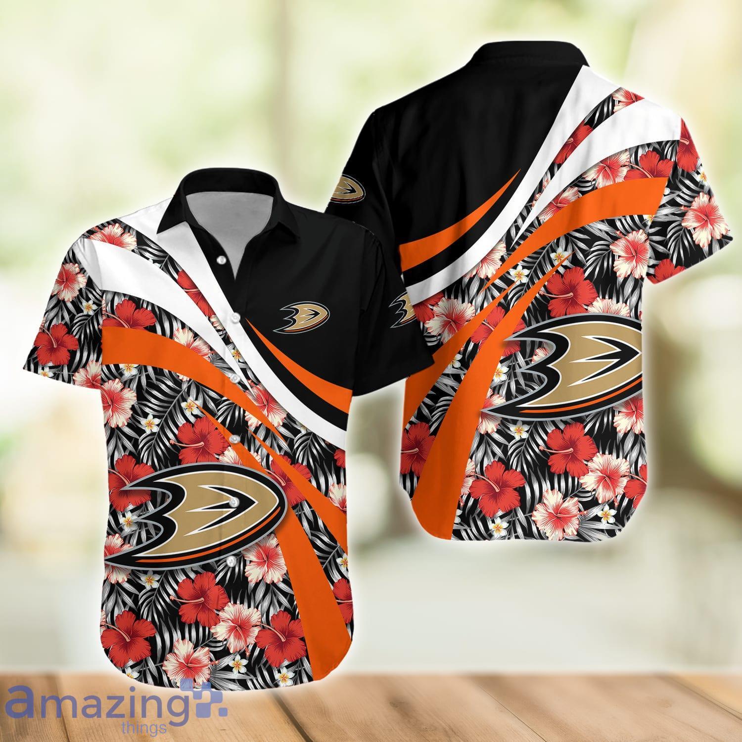 Anaheim Ducks NHL Hibiscus Flower Pattern Aloha Hawaiian Shirt image Anaheim Ducks NHL Hibiscus Flower Pattern Aloha Hawaiian Shirt Product Photo 2