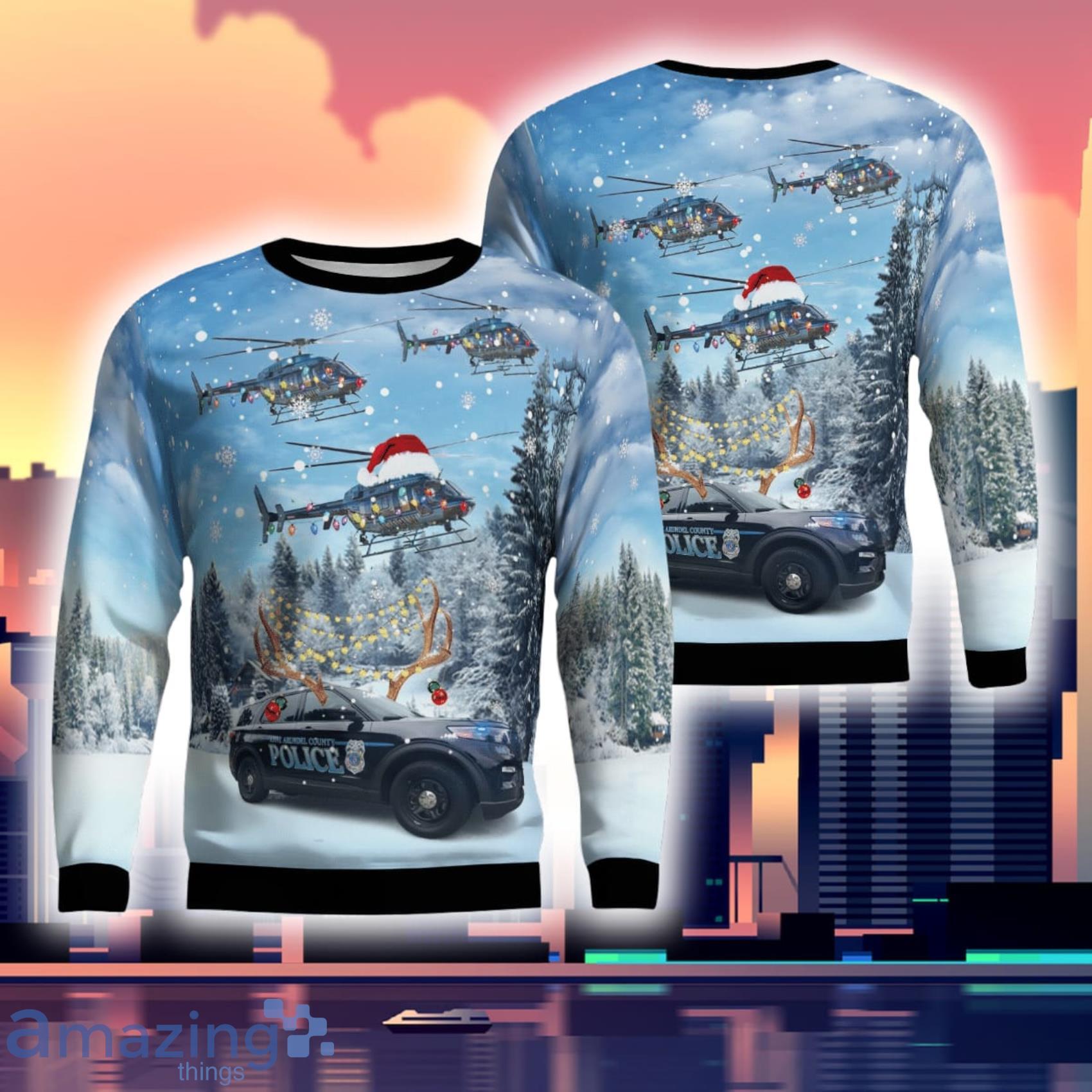 Anne Arundel County Maryland County Police Department Car And Bell 407 Helicopter Sweater Gift For XmasChristmas Product Photo 1