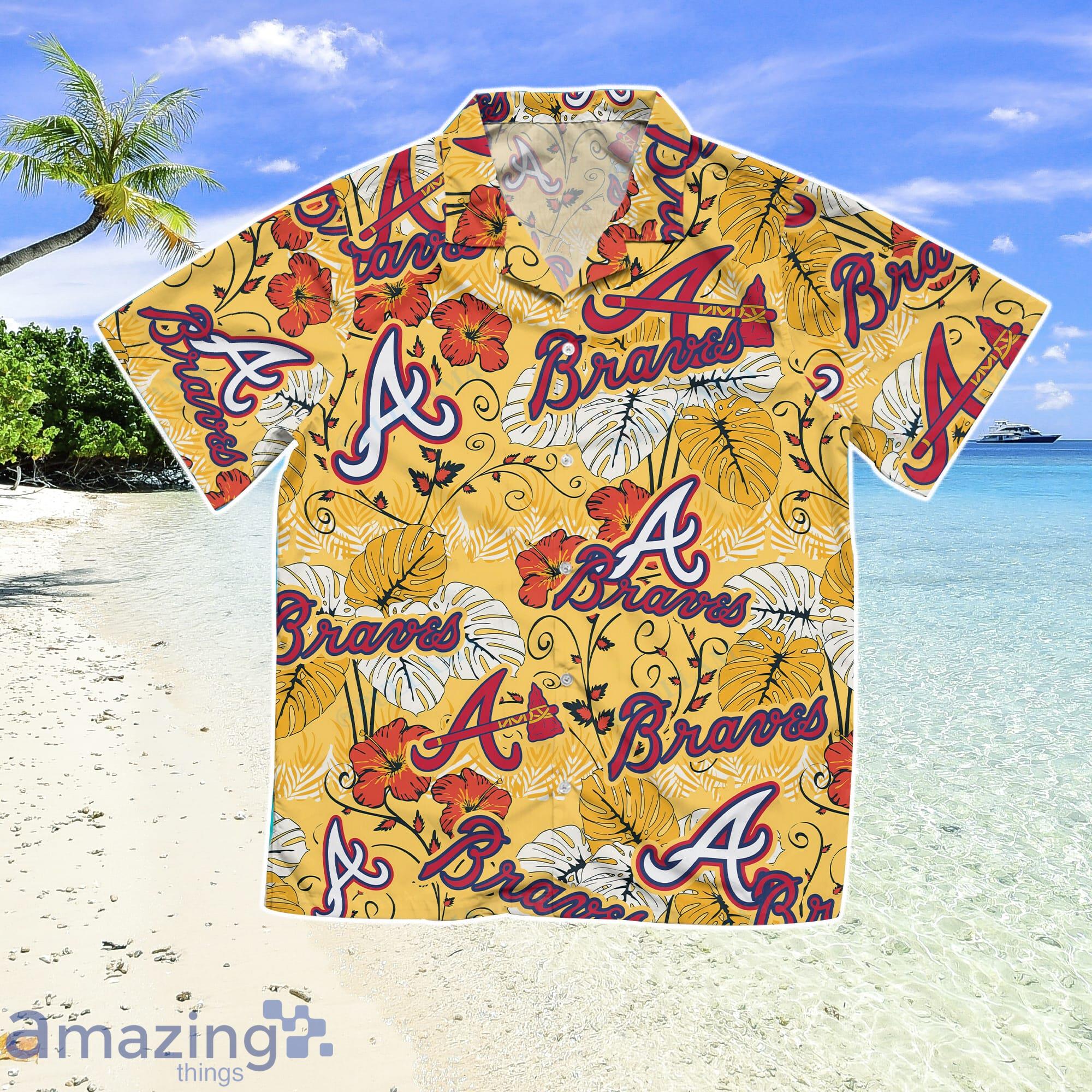 Men Atlanta Braves Baseball Floral Aloha Hawaiian Shirt Summer Vacation