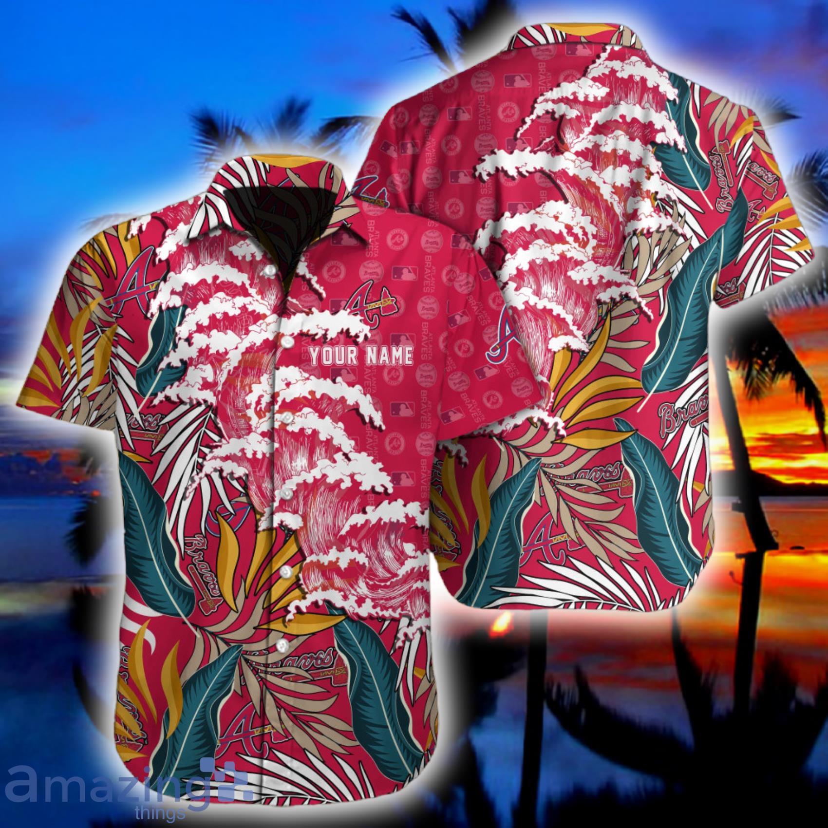 Atlanta Braves MLB Custom Name Tropical Flower And Wave Japan Style Hawaiian Shirt Product Photo 1