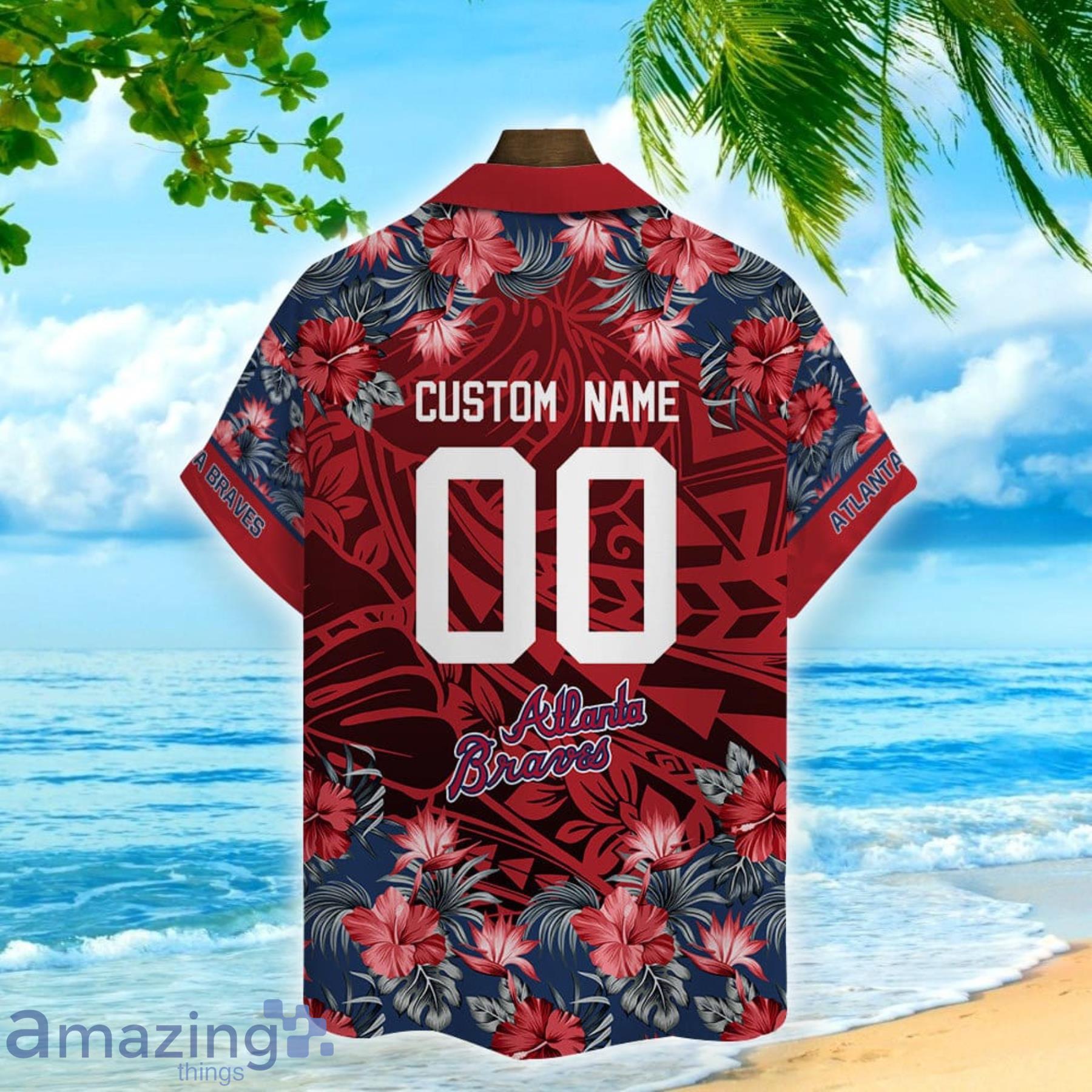 Atlanta Braves Baseball Pattern Vintage Hawaiian Shirt Custom Name