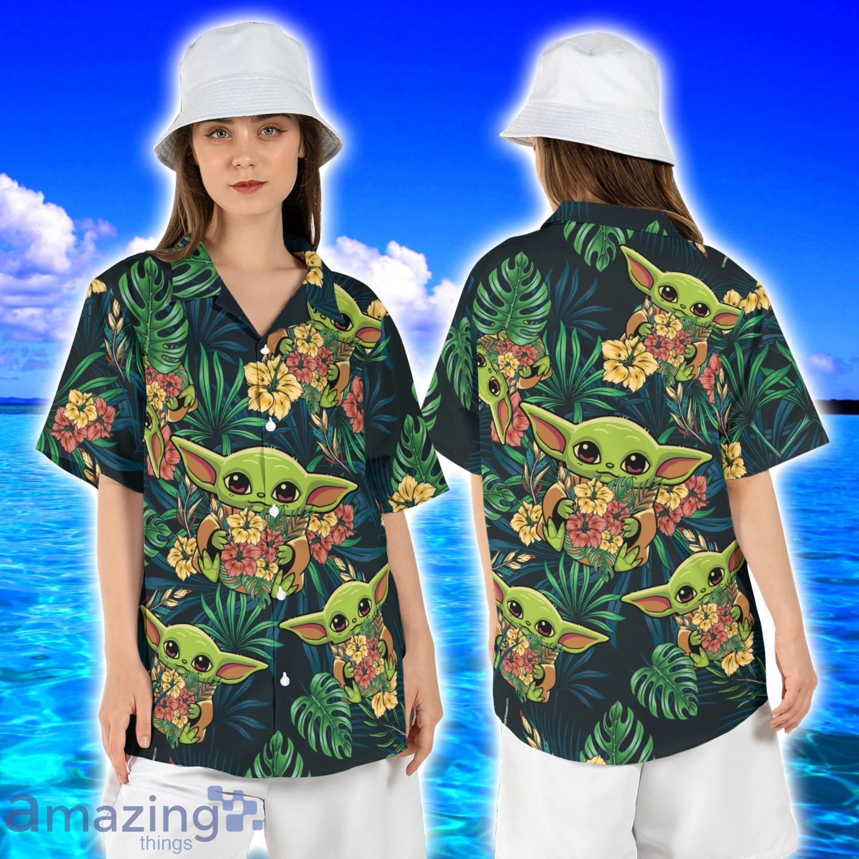 Cute Baby Yoda Mandalorian Hibiscus Hawaiian Shirt, Star Wars Hawaiian Shirt