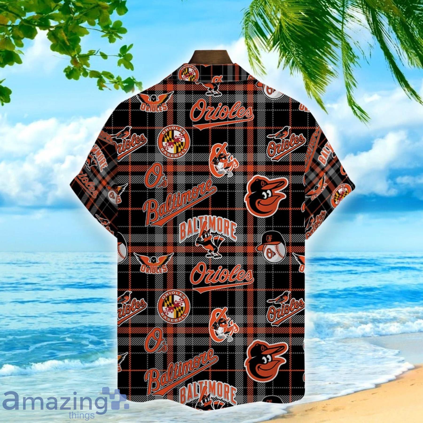 Baltimore Orioles Hawaiian Shirt Plaid Baseball Pattern Vintage Print image Baltimore Orioles Hawaiian Shirt Plaid Baseball Pattern Vintage Print Product Photo 3