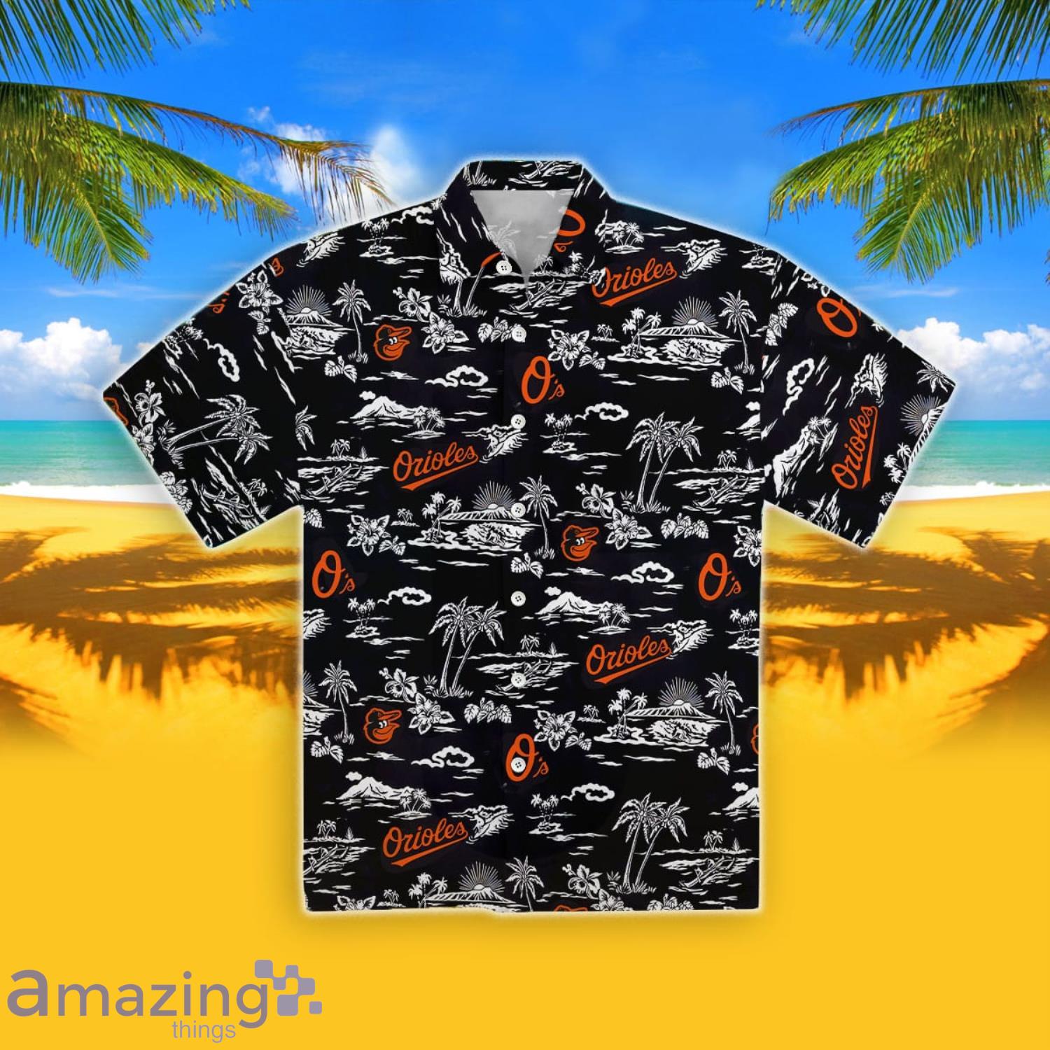 Baltimore Orioles Palm Tree Tropical Flower Short Sleeve Hawaiian Shirt Product Photo 1