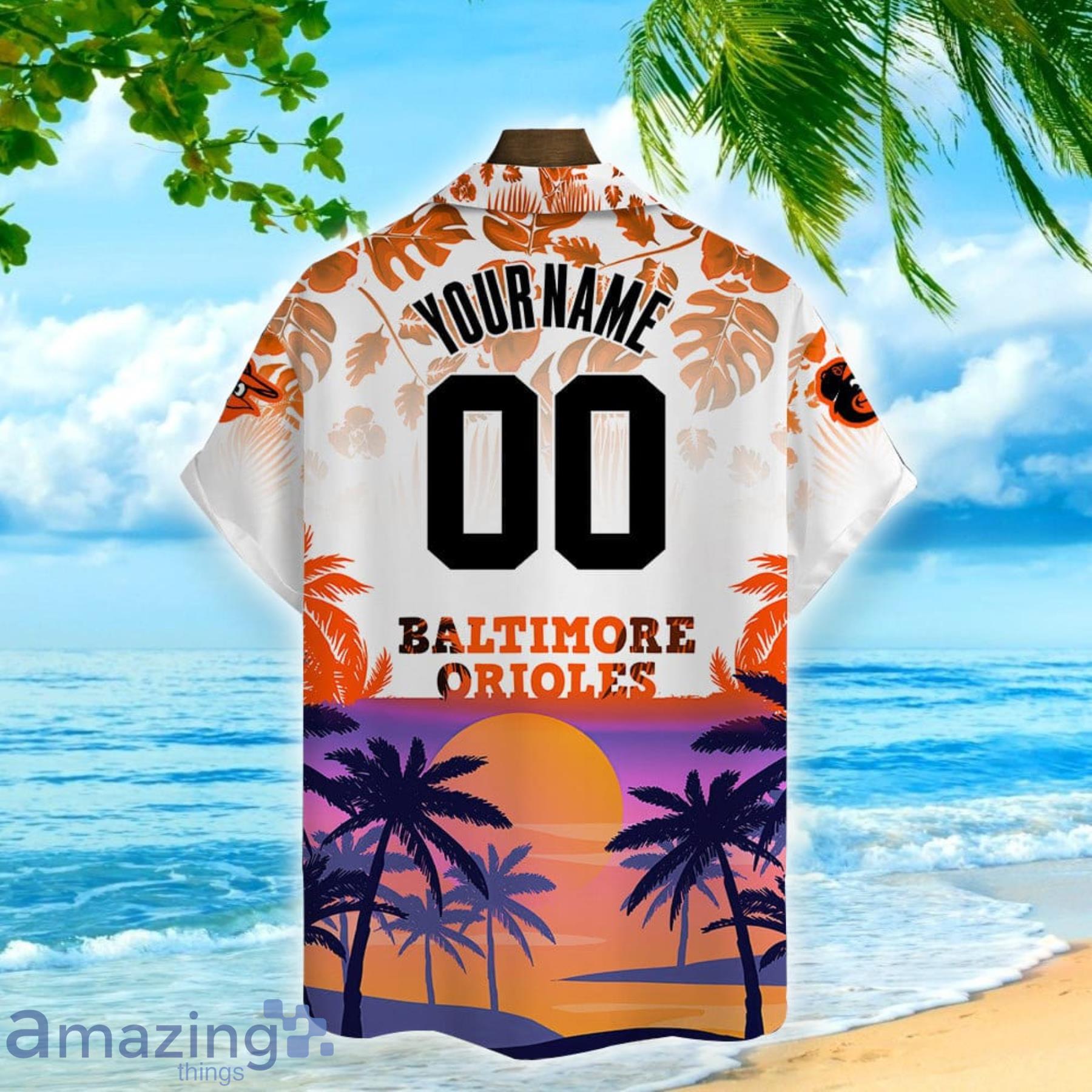 Orioles Hawaiian Shirt Sunset Dark Coconut Tree Baltimore Orioles