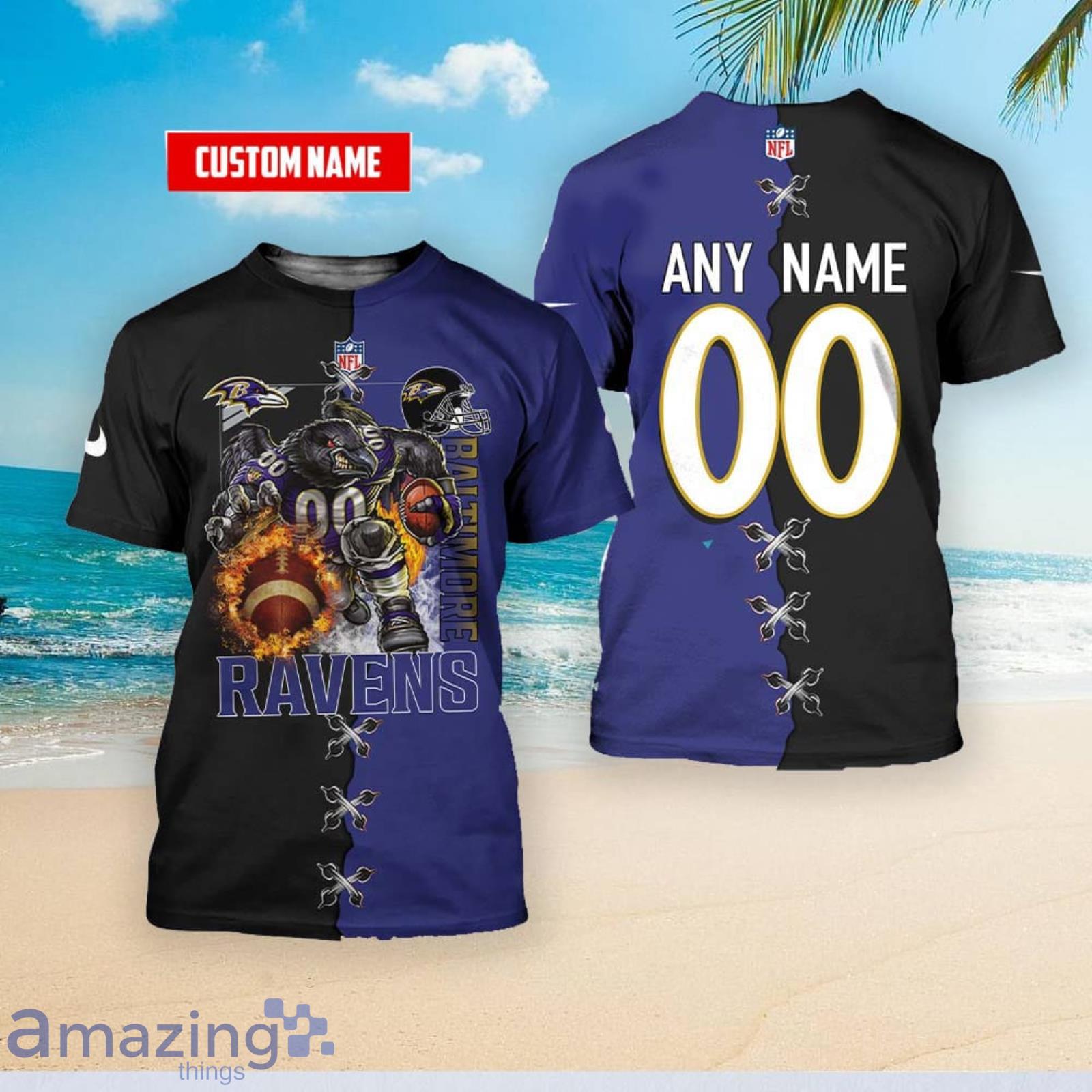 Baltimore Ravens Nfl Custom Name And Number T-Shirt Sweatshirt Hoodie 3D All Over Print Shirt Product Photo 1