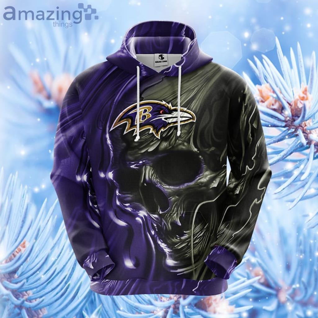 Baltimore Ravens Nfl Football Skull Guns Violet 3d Hoodie