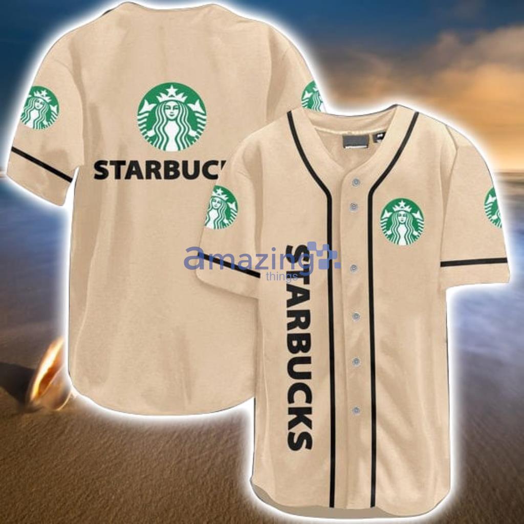 Beige Starbucks Baseball Jersey Shirt For Men And Women Product Photo 1