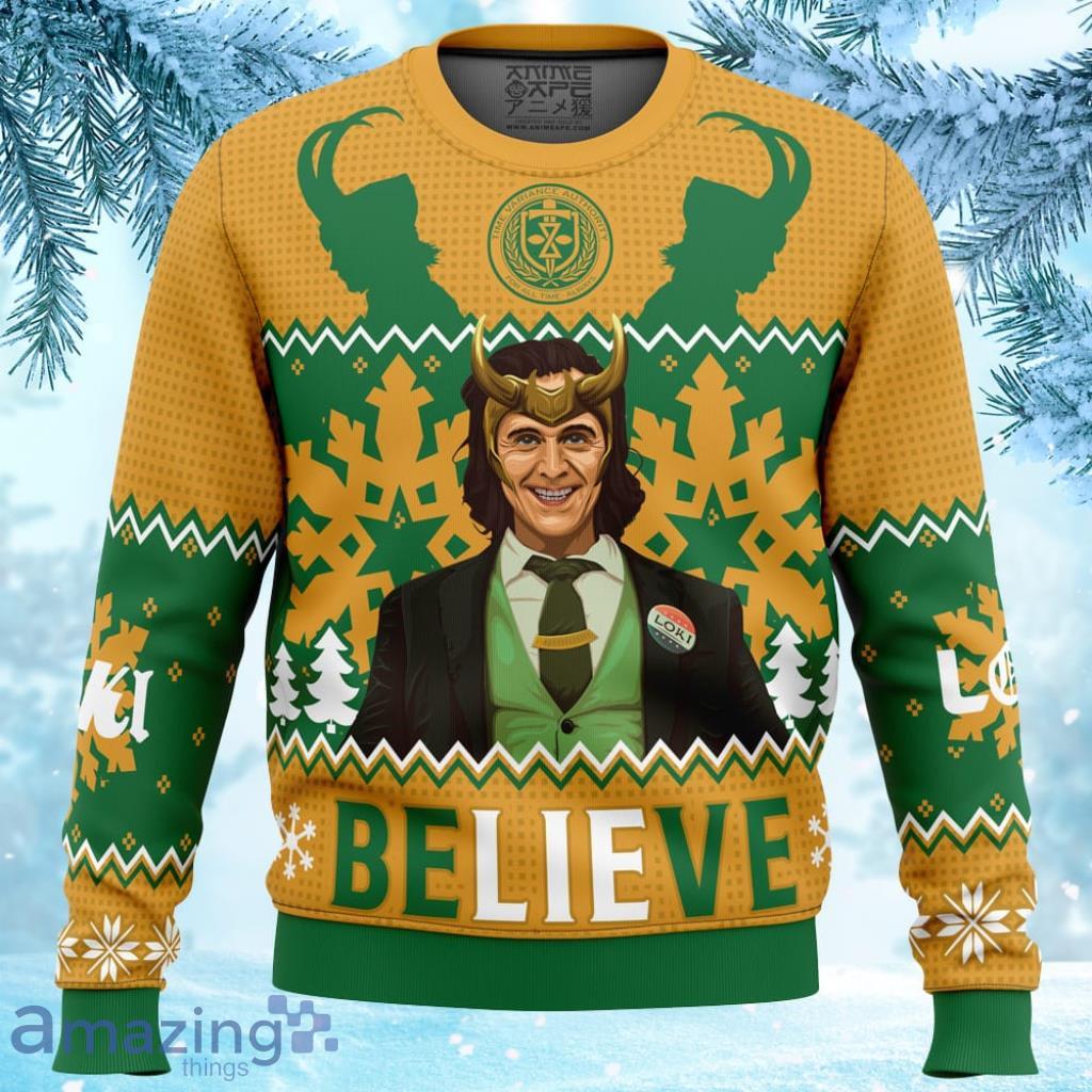 Believe Loki Marvel Ugly Christmas Sweater 3D For Men And Women Product Photo 1 Believe Loki Marvel Ugly Christmas Sweater 3D For Men And Women Product Photo 1
