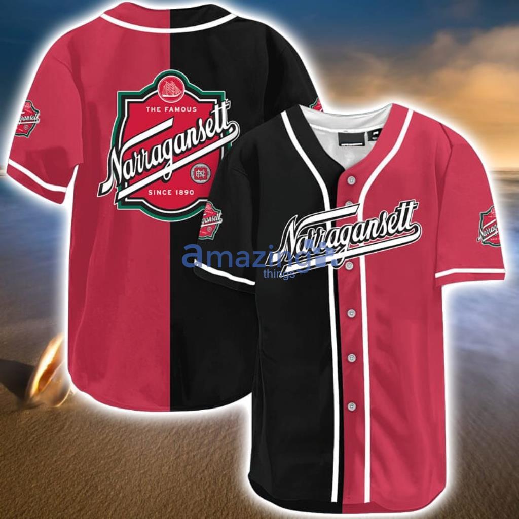 Black And Maroon Split Narragansett Beer Baseball Jersey Shirt For