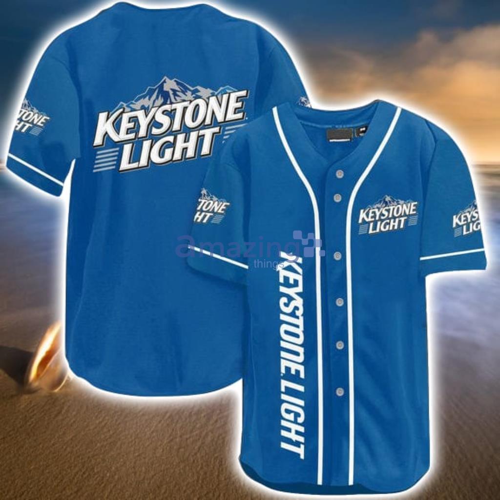 Keystone Light Blue Horizontal Text Baseball Jersey Shirt, Jersey