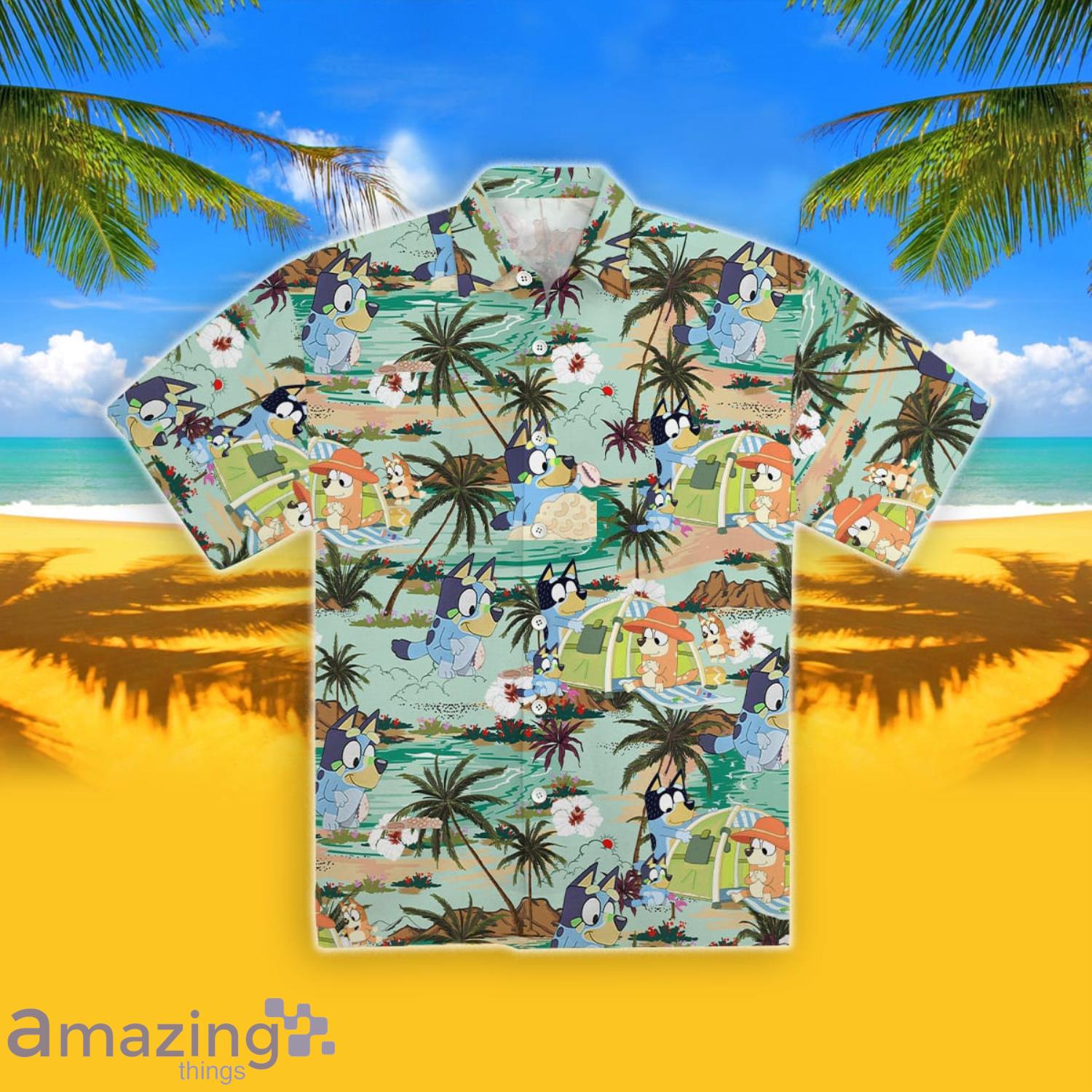 Bluey Family Summer Vacation Beach Short Sleeve Hawaiian Shirt Product Photo 1