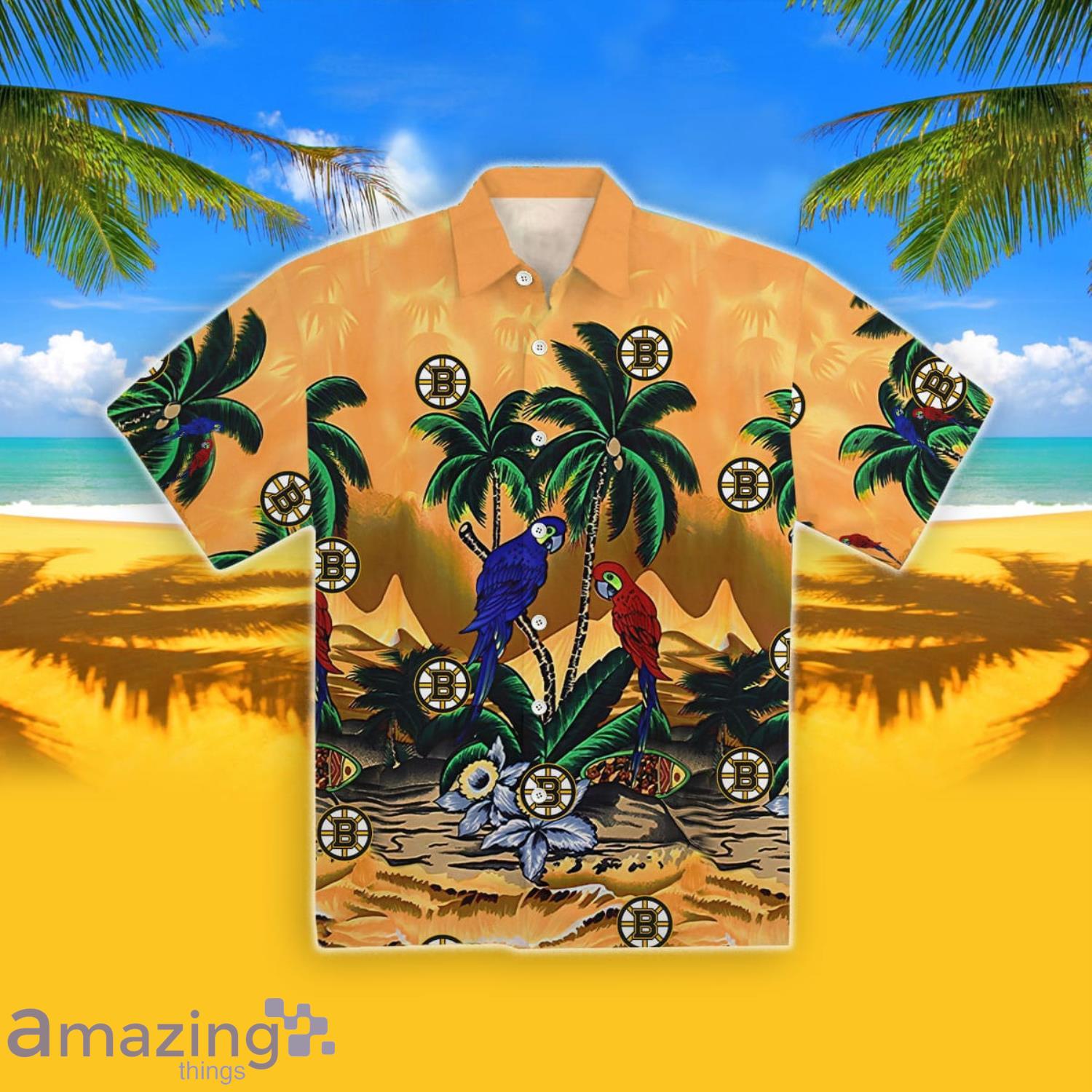 Boston Bruins Parrot Short Sleeve Hawaiian Shirt Product Photo 1