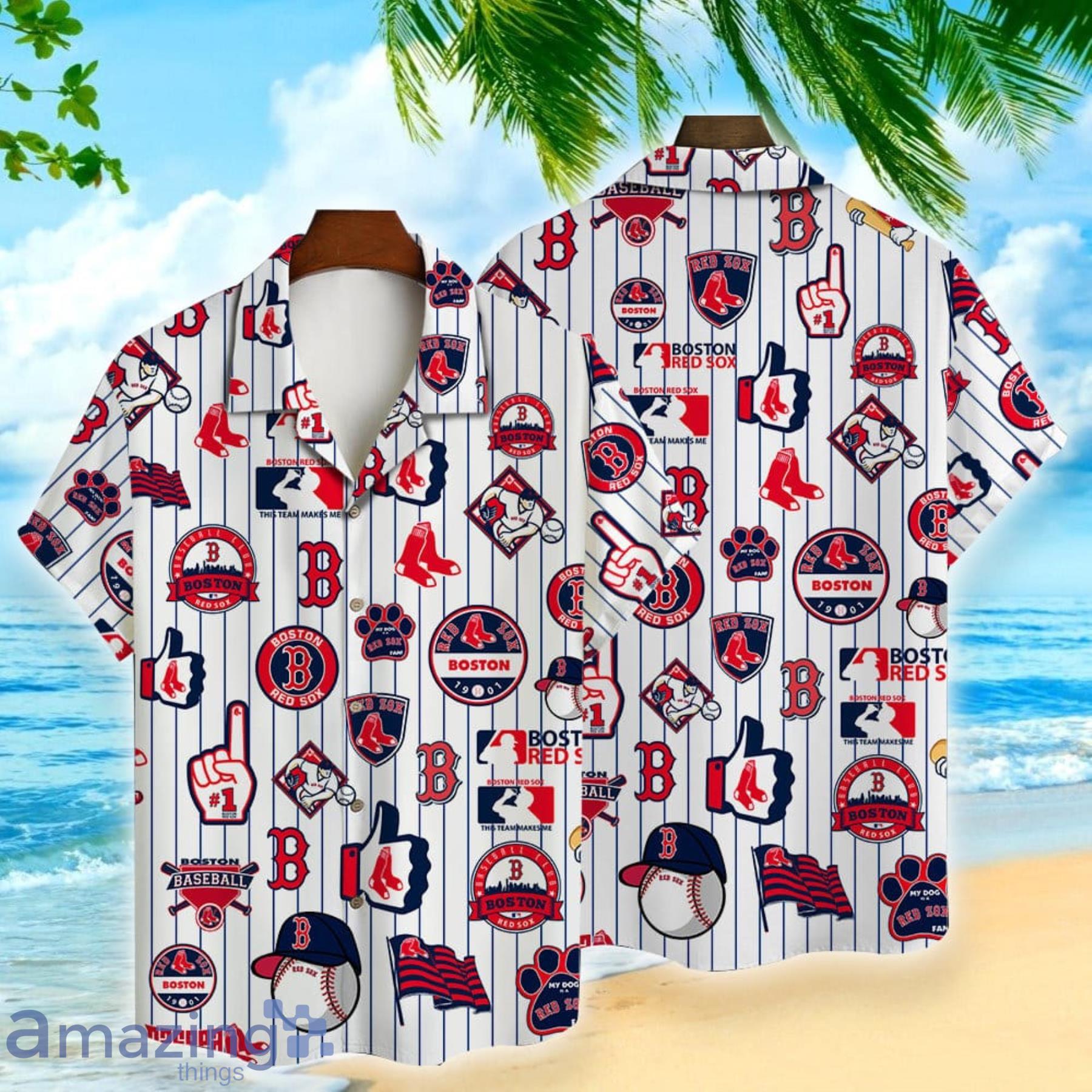 Boston Red Sox Major League Baseball Striped Style With Logo Hawaiian Shirt  For Men And Women