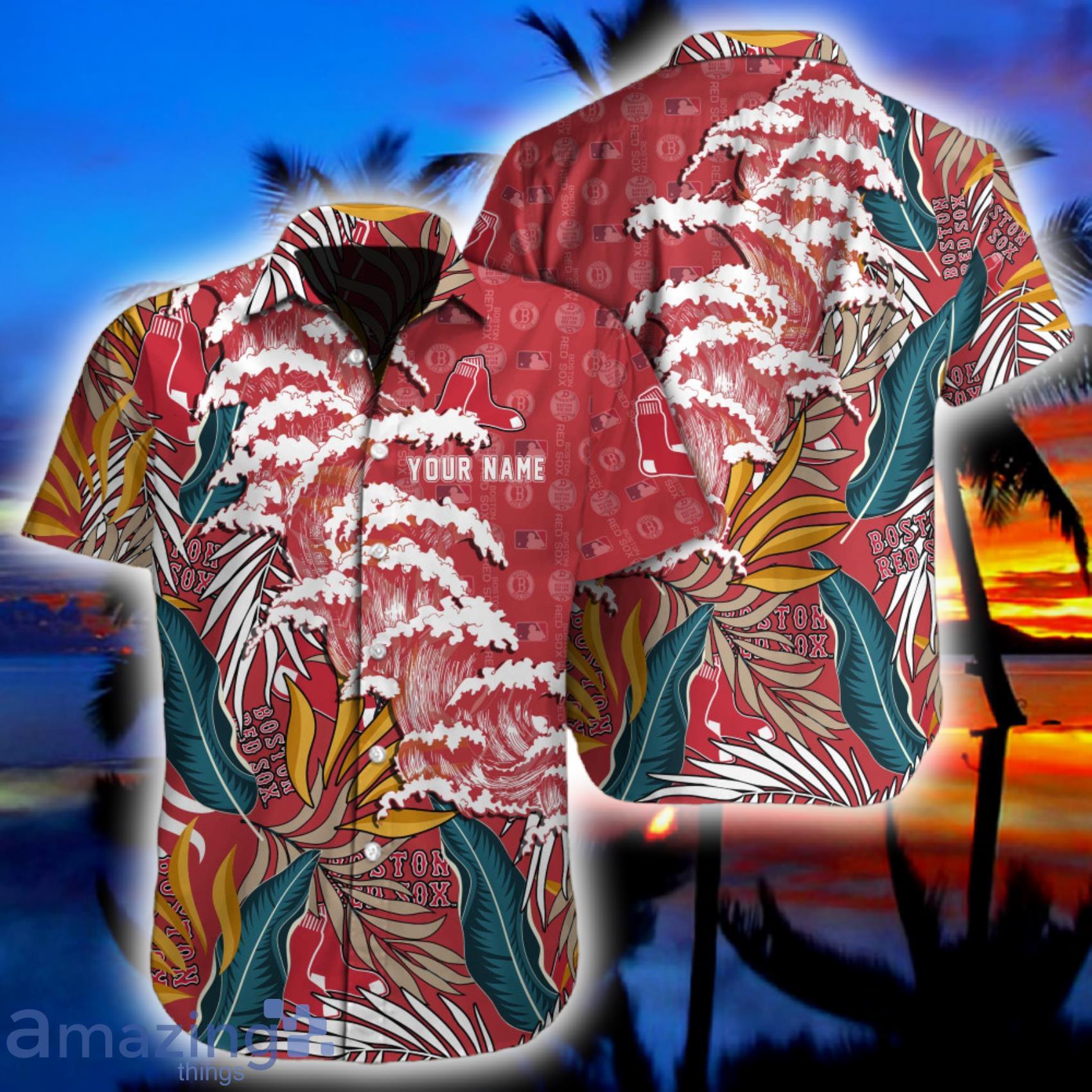 MLB Boston Red Sox Tropical Floral Custom Name Hawaiian Shirt