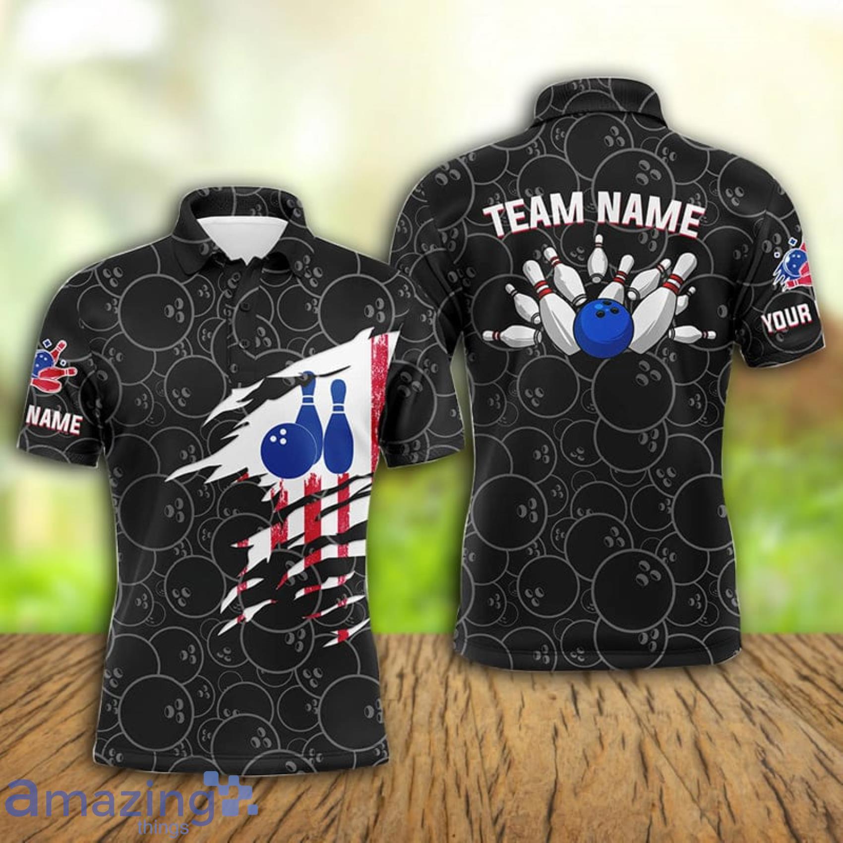 Bowling Pattern American Flag Black Custom Name All Over Print Polo Shirt For Men And Women Product Photo 1