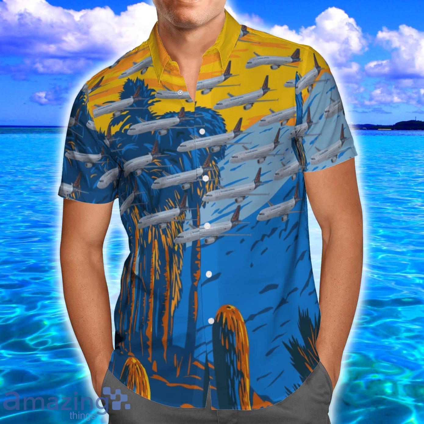 Brussels Airlines Airbus A320 200 AOP Print Hawaiian Shirt And Short Set image Brussels Airlines Airbus A320-200 AOP Print Hawaiian Shirt And Short Set Product Photo 2
