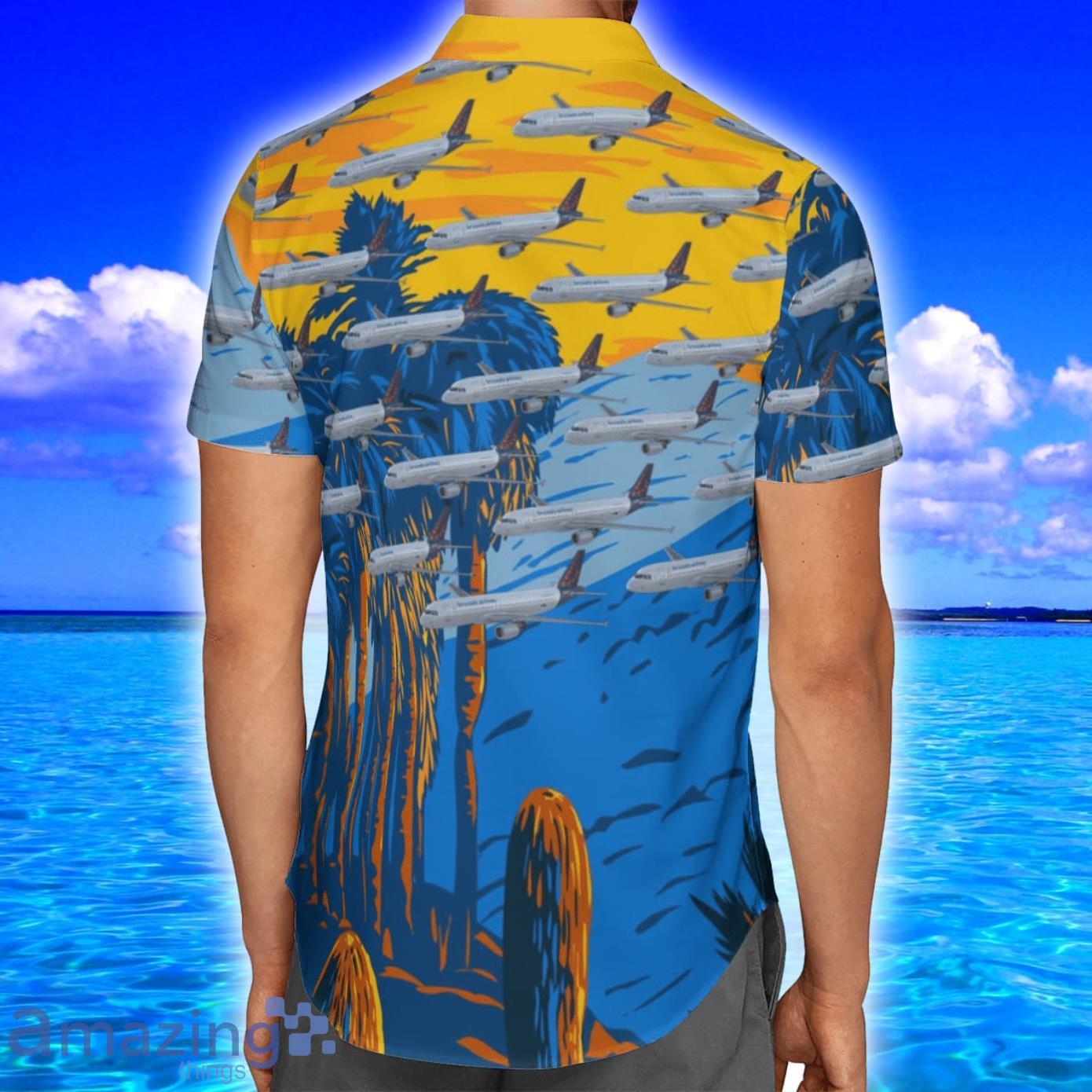 Brussels Airlines Airbus A320 200 AOP Print Hawaiian Shirt And Short Set image Brussels Airlines Airbus A320-200 AOP Print Hawaiian Shirt And Short Set Product Photo 3