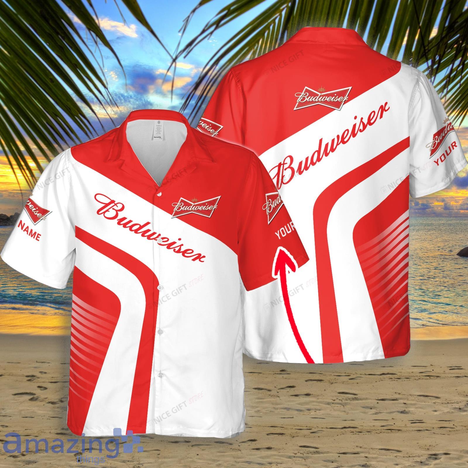Budweiser Red White Custom Name Hawaiian Shirt Summer Gift Beach Shirt Product Photo 1
