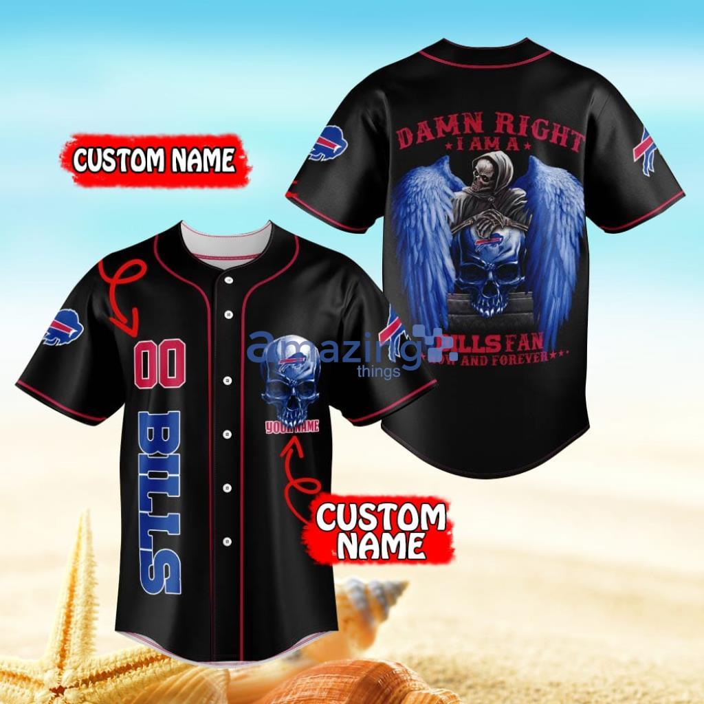 Buffalo Bills Damn Right Skull NFL Baseball Jersey Shirt Gift For Fans Product Photo 1