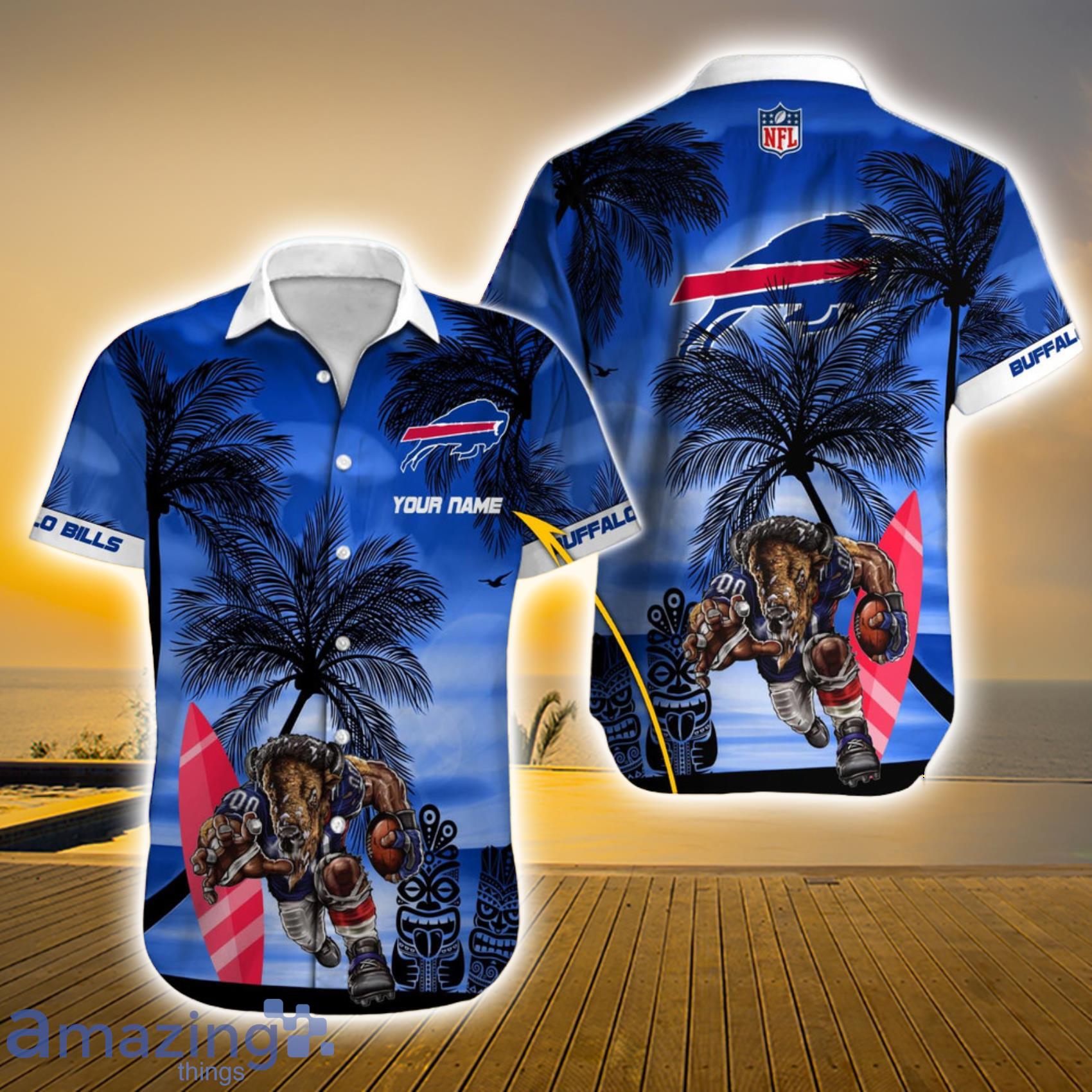 Buffalo Bills NFL Custom Name Mascot Surfing And Palm Trees Short