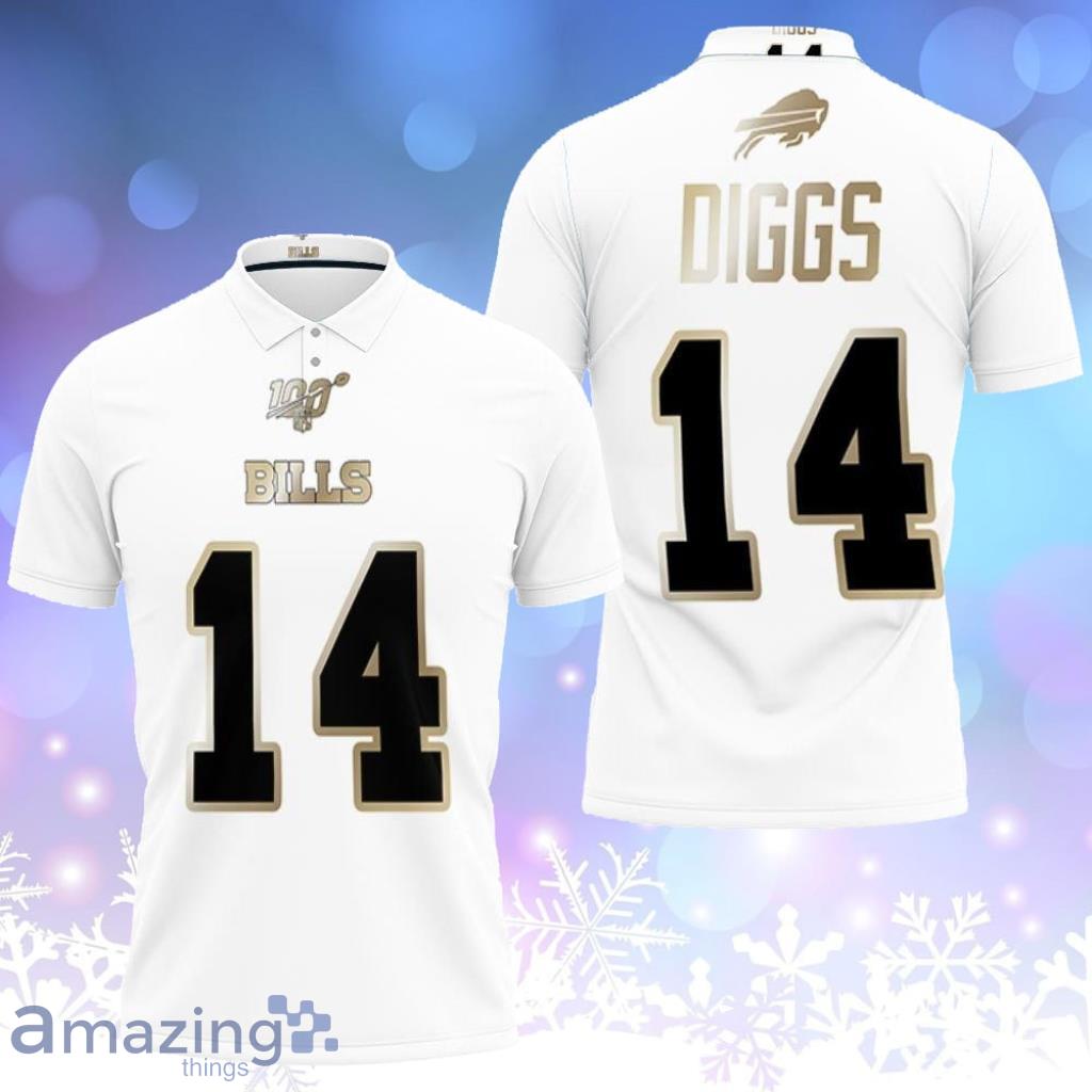 Buffalo Bills Stefon Diggs #14 NFL White 100th Season Golden Edition Jersey Style Gift For Fans Bills Fans Polo shirt Product Photo 1