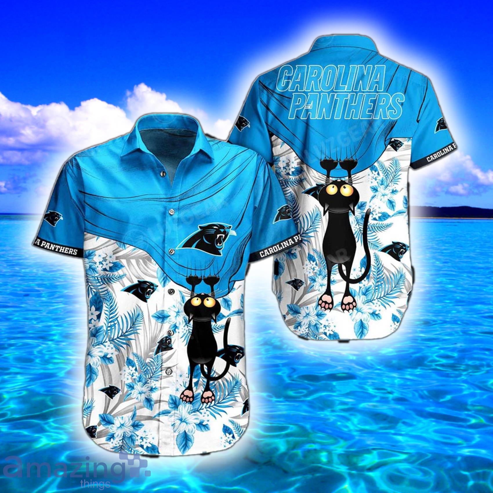 Carolina Panthers Nfl Cute Black Cat Tropical Pattern Short Sleeve Hawaiian  Shirt And Short