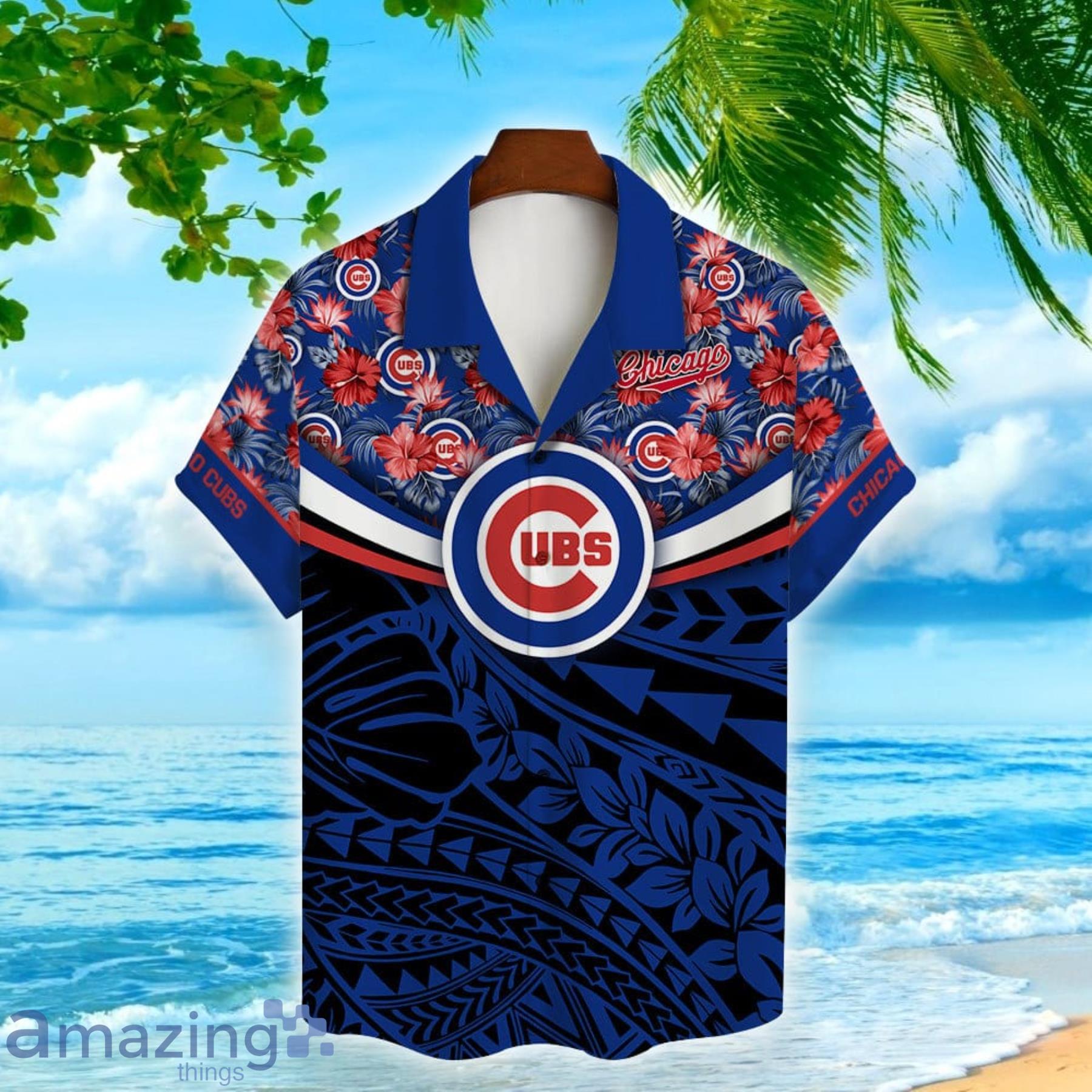 Chicago Cubs Polynesian Flower Pattern Hawaiian Shirt Custom Name And Number For Fans image Chicago Cubs Polynesian Flower Pattern Hawaiian Shirt Custom Name And Number For Fans Product Photo 3