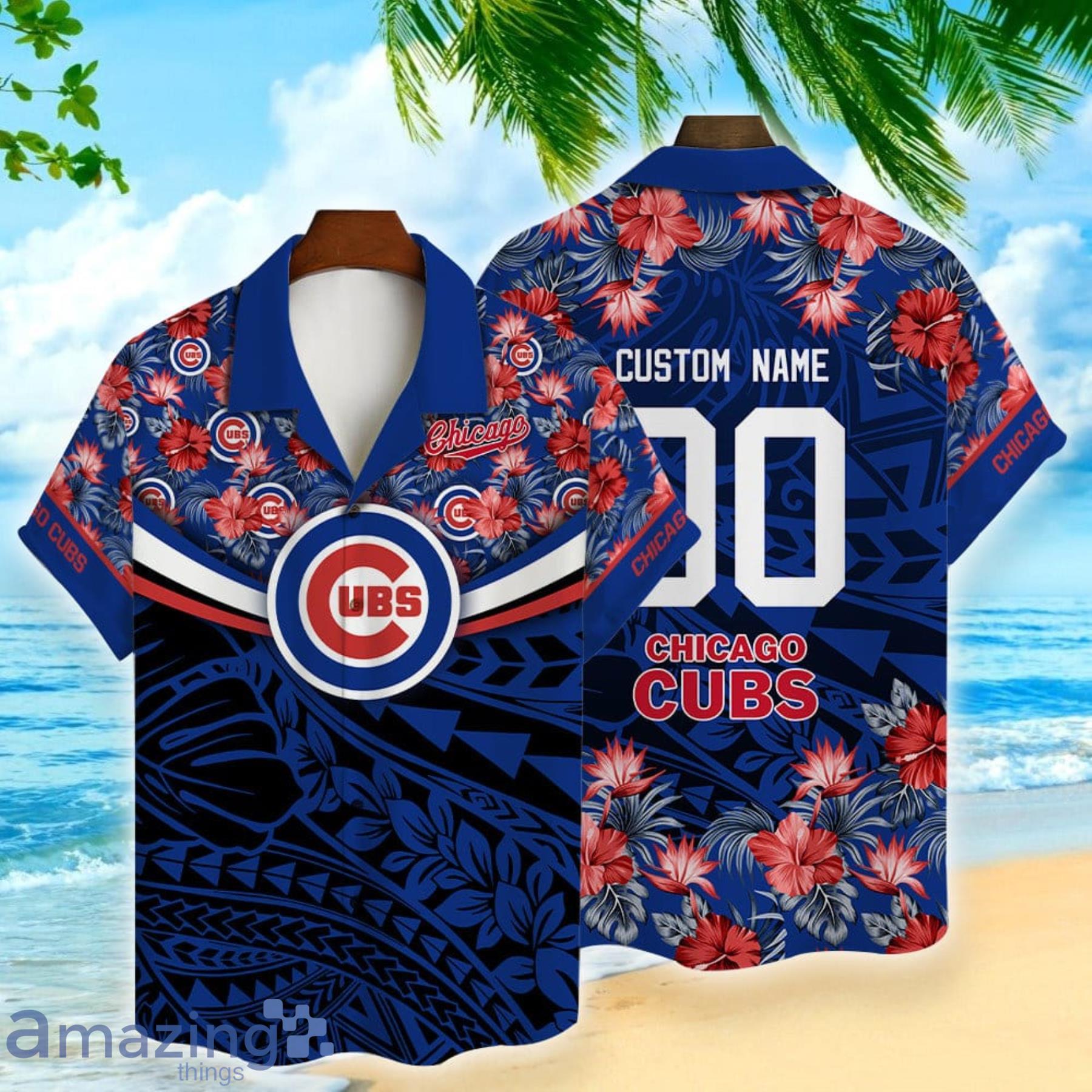 Chicago Cubs Polynesian Flower Pattern Hawaiian Shirt Custom Name And Number For Fans Product Photo 1