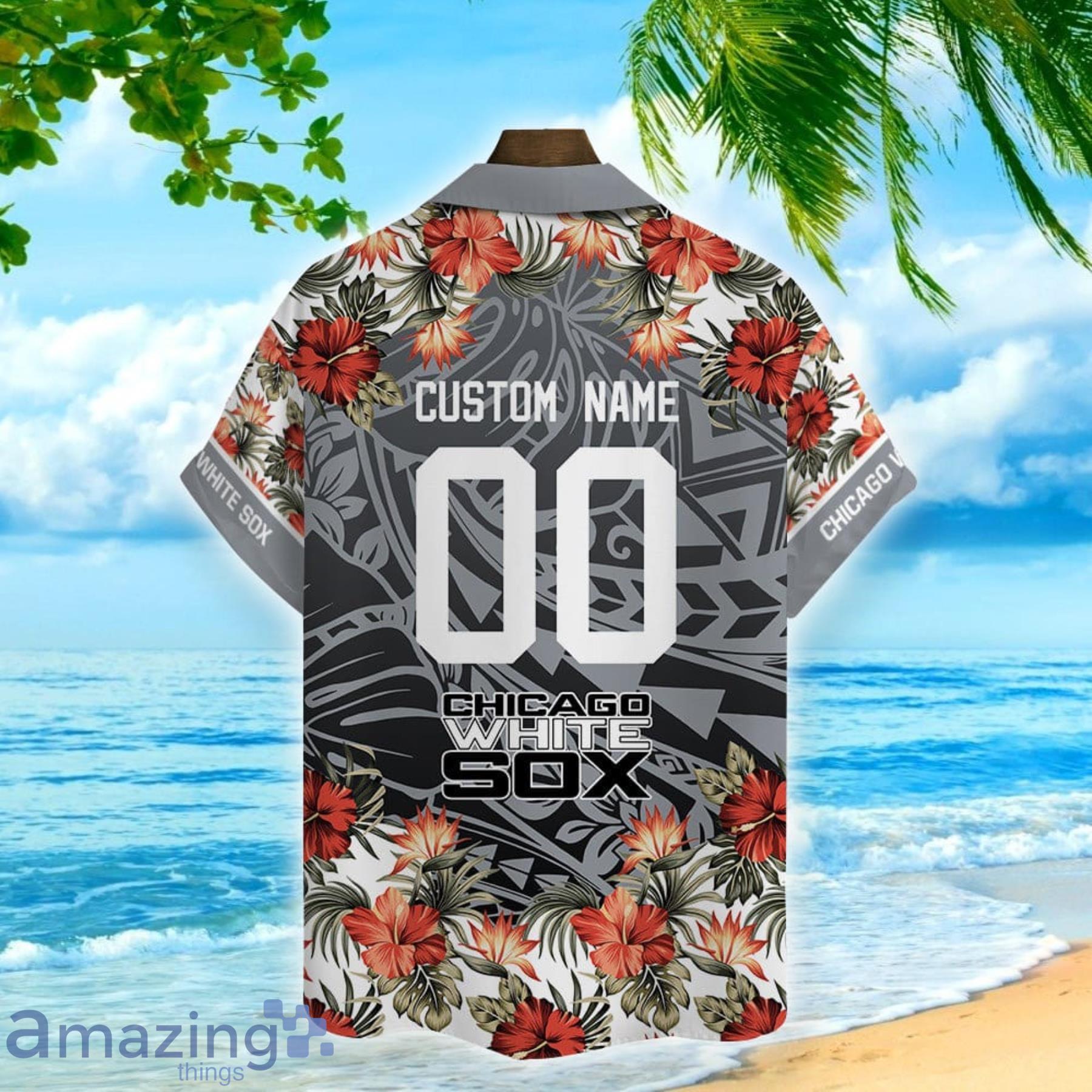 Chicago White Sox Polynesian Flower Pattern Hawaiian Shirt Custom Name And Number For Fans image Chicago White Sox Polynesian Flower Pattern Hawaiian Shirt Custom Name And Number For Fans Product Photo 2