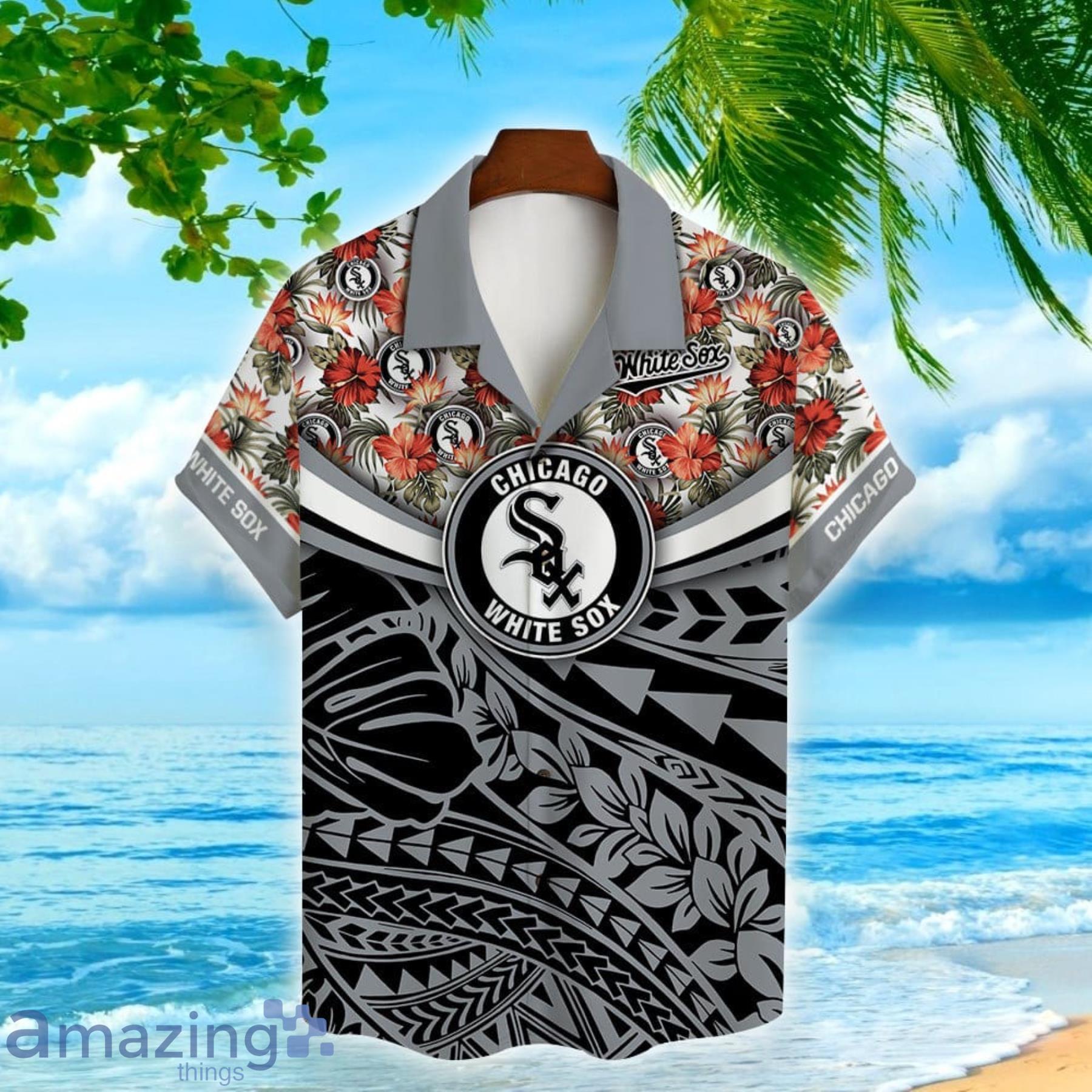 Chicago White Sox Polynesian Flower Pattern Hawaiian Shirt Custom Name And Number For Fans image Chicago White Sox Polynesian Flower Pattern Hawaiian Shirt Custom Name And Number For Fans Product Photo 3