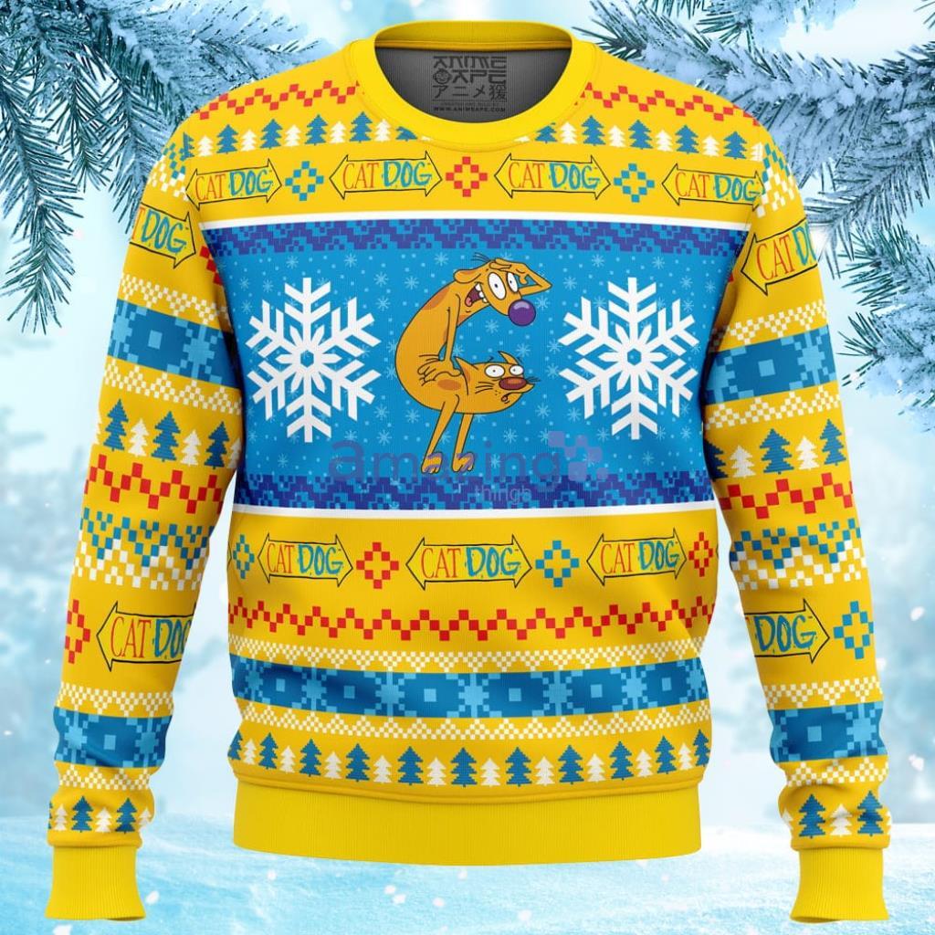 Christmas CatDog Nickelodeon Ugly Christmas Sweater 3D Product Photo 1