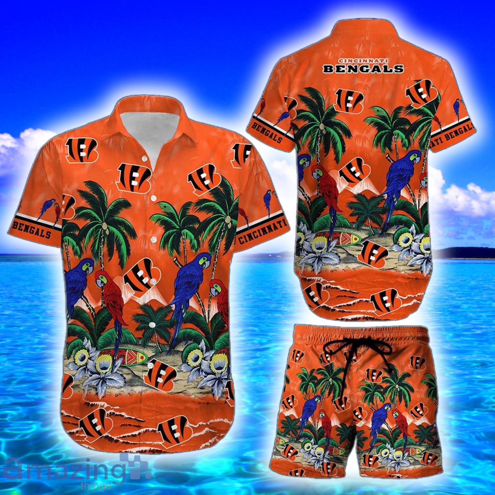 Cincinnati Bengals Nfl Football Pariot Birds And Palm Trees Island Graphic DS Hawaiian Shirt And Short Product Photo 1