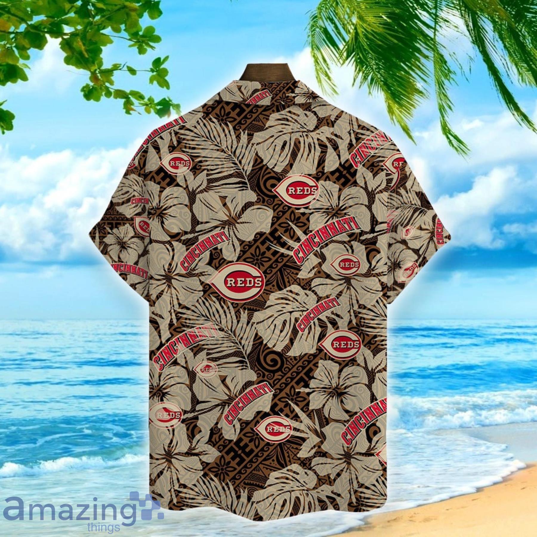 Cincinnati Reds Pink Yellow White Hibiscus Pattern Tropical Hawaiian Shirt  - Freedomdesign