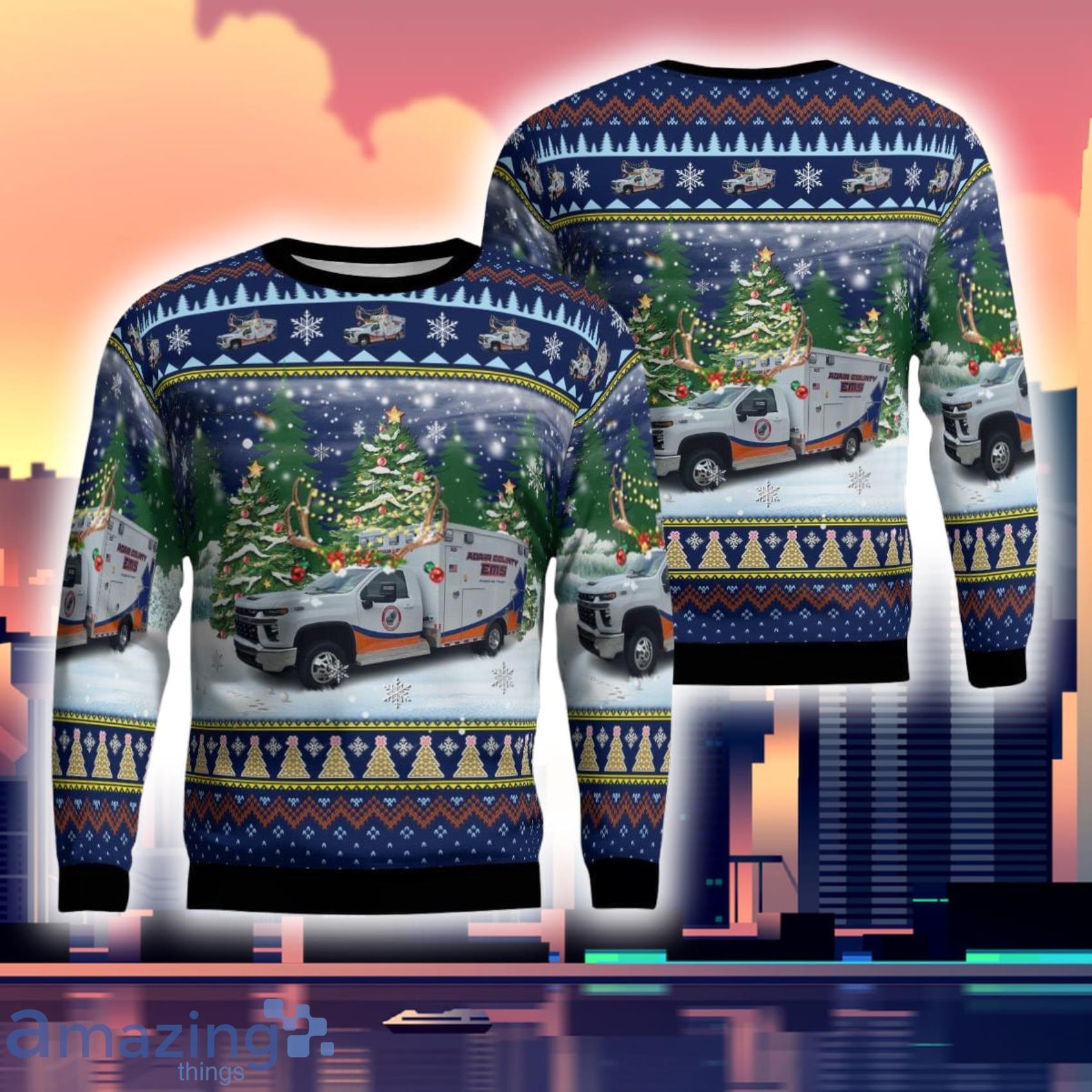 Columbia Kentucky Adair County Ambulance Service Christmas Ugly Sweater Gift For Xmas Product Photo 1