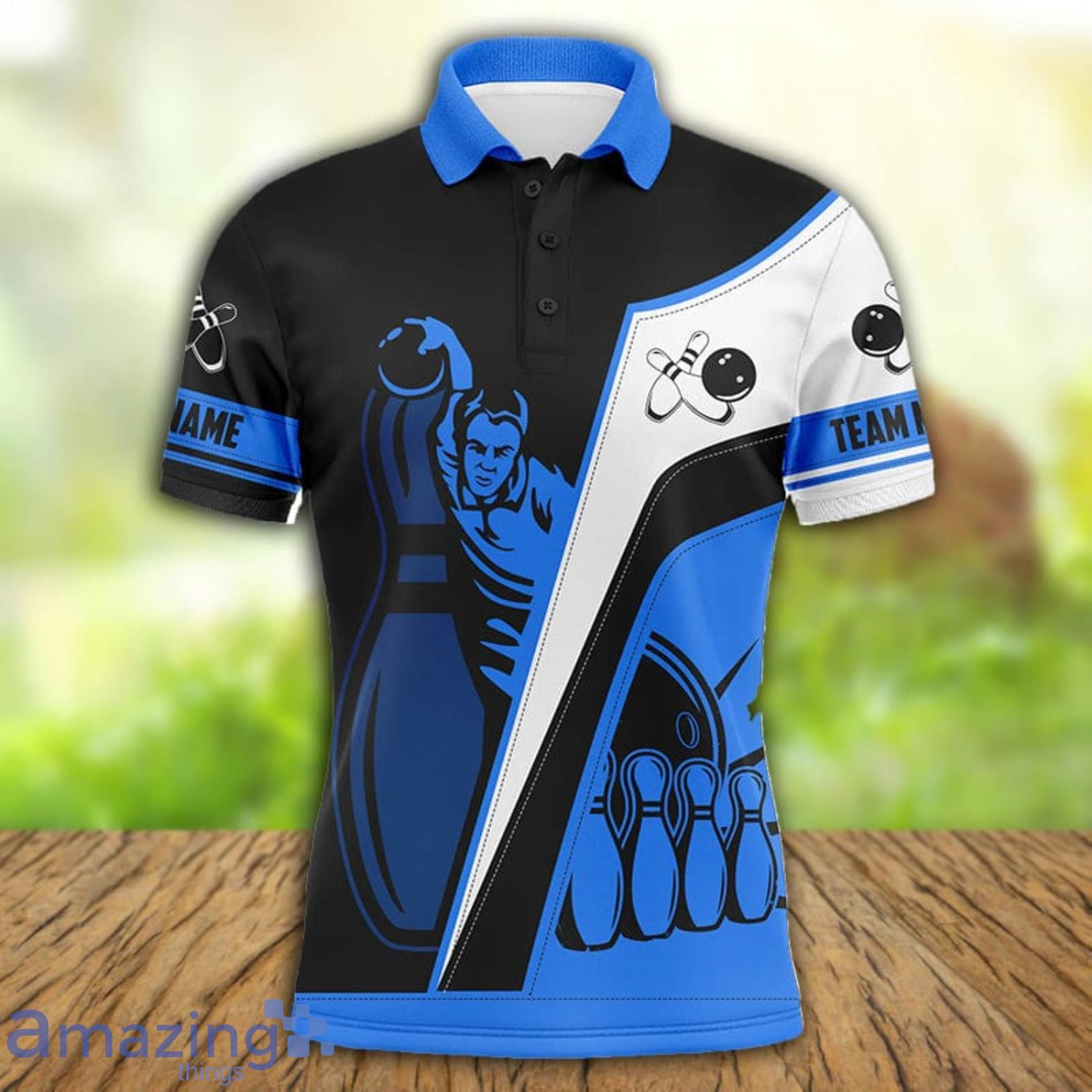 Custom Name And Team Bowling Black Blue Polo Shirt For Men And Women Product Photo 1
