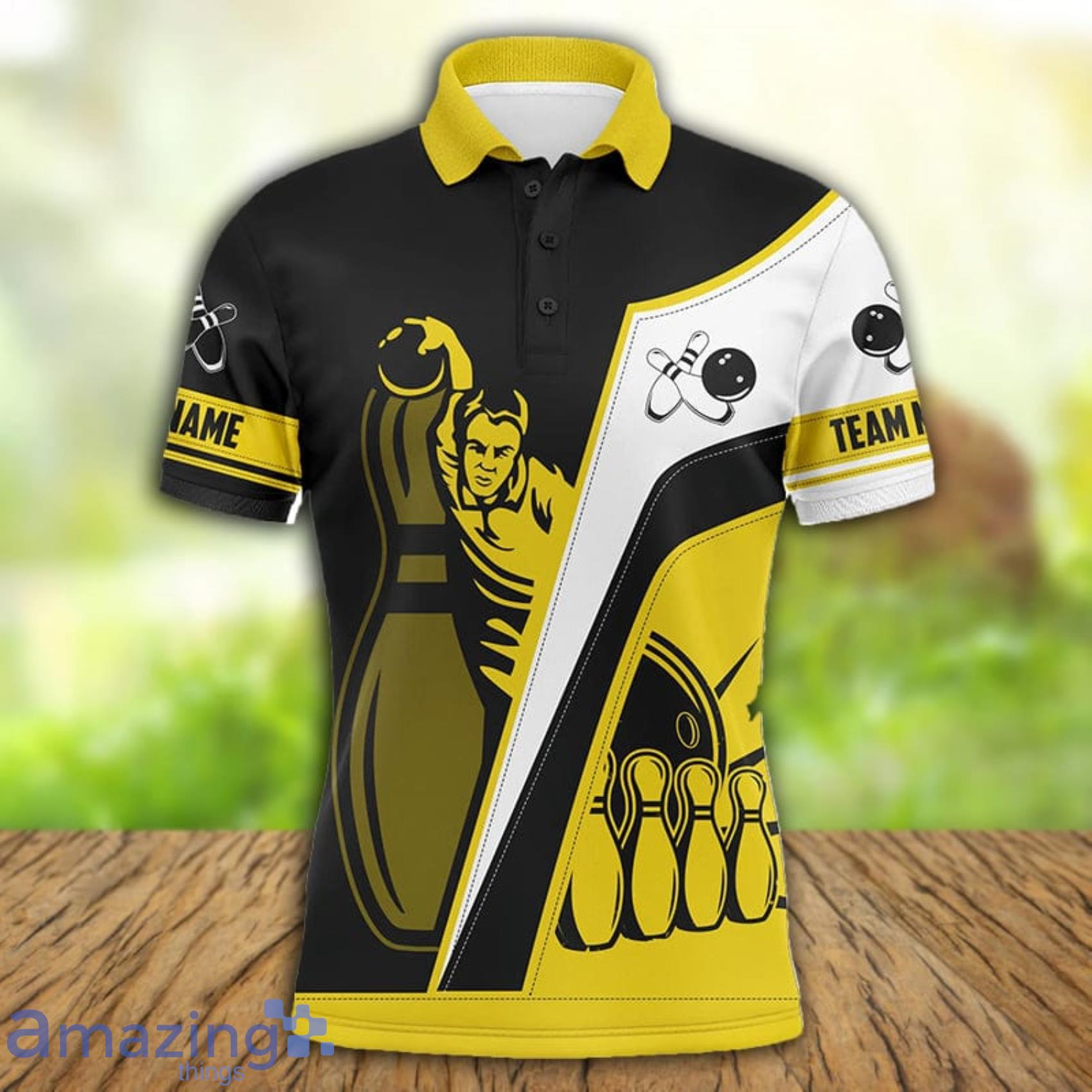 Custom Name And Team Bowling Black Yellow Polo Shirt For Men And Women Product Photo 1