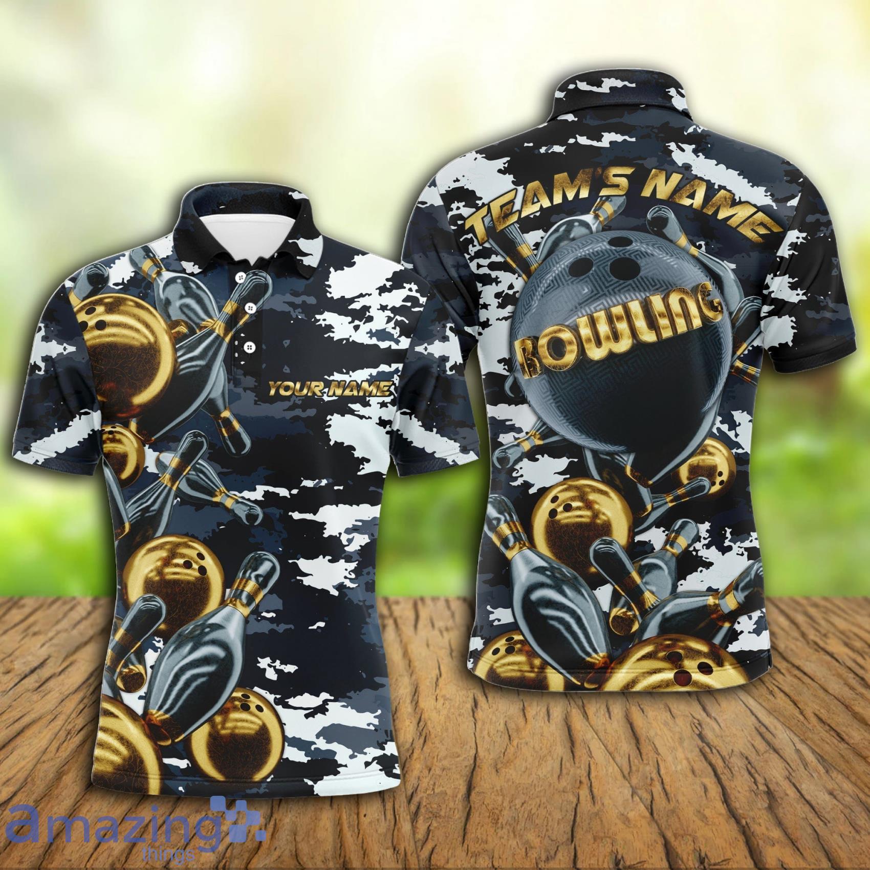 Custom Name And Team Name Bowling Camo Navy Polo Shirt Product Photo 1