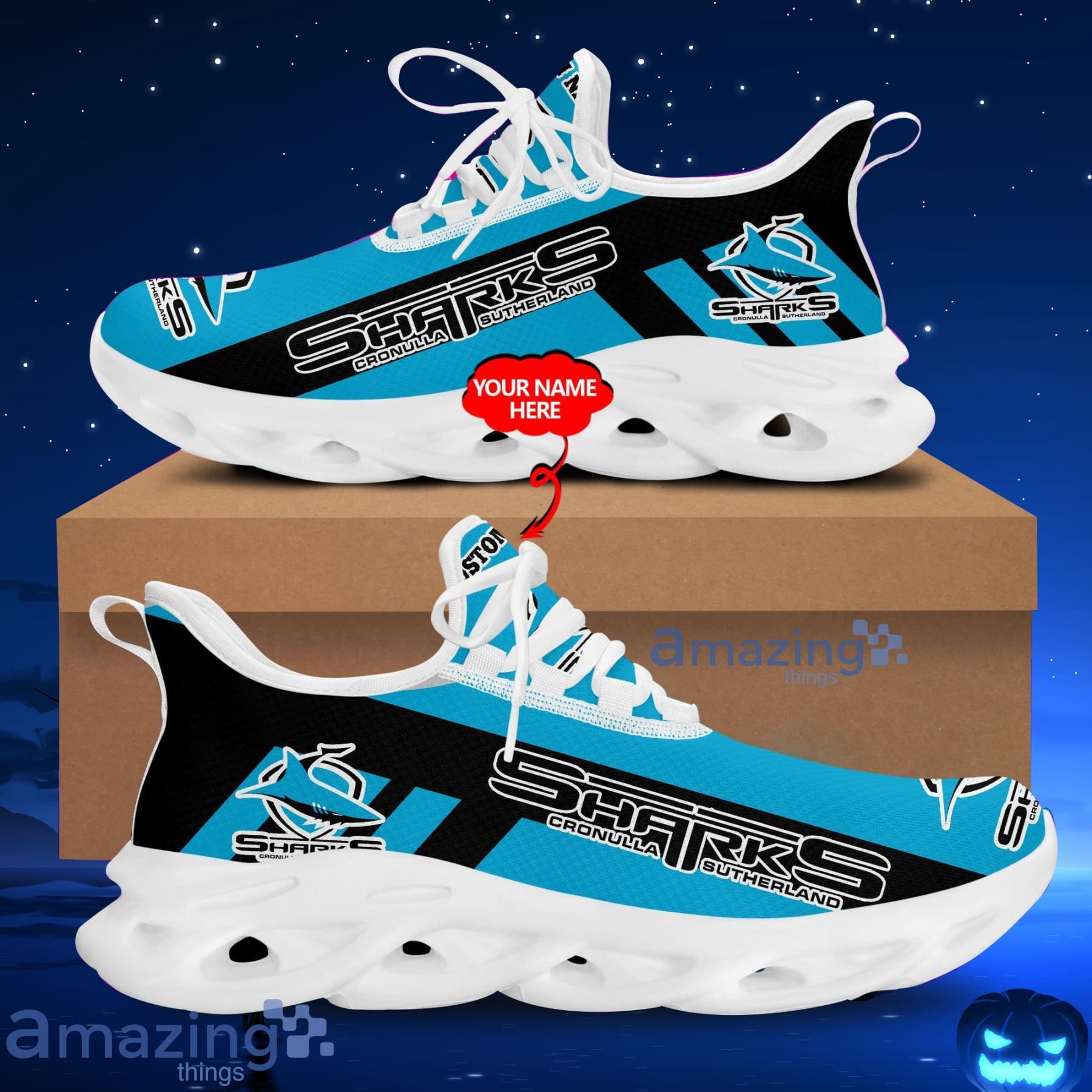 Custom Name Cronulla-Sutherland Sharks Running Sneakers NRL Max Soul Shoes Product Photo 1