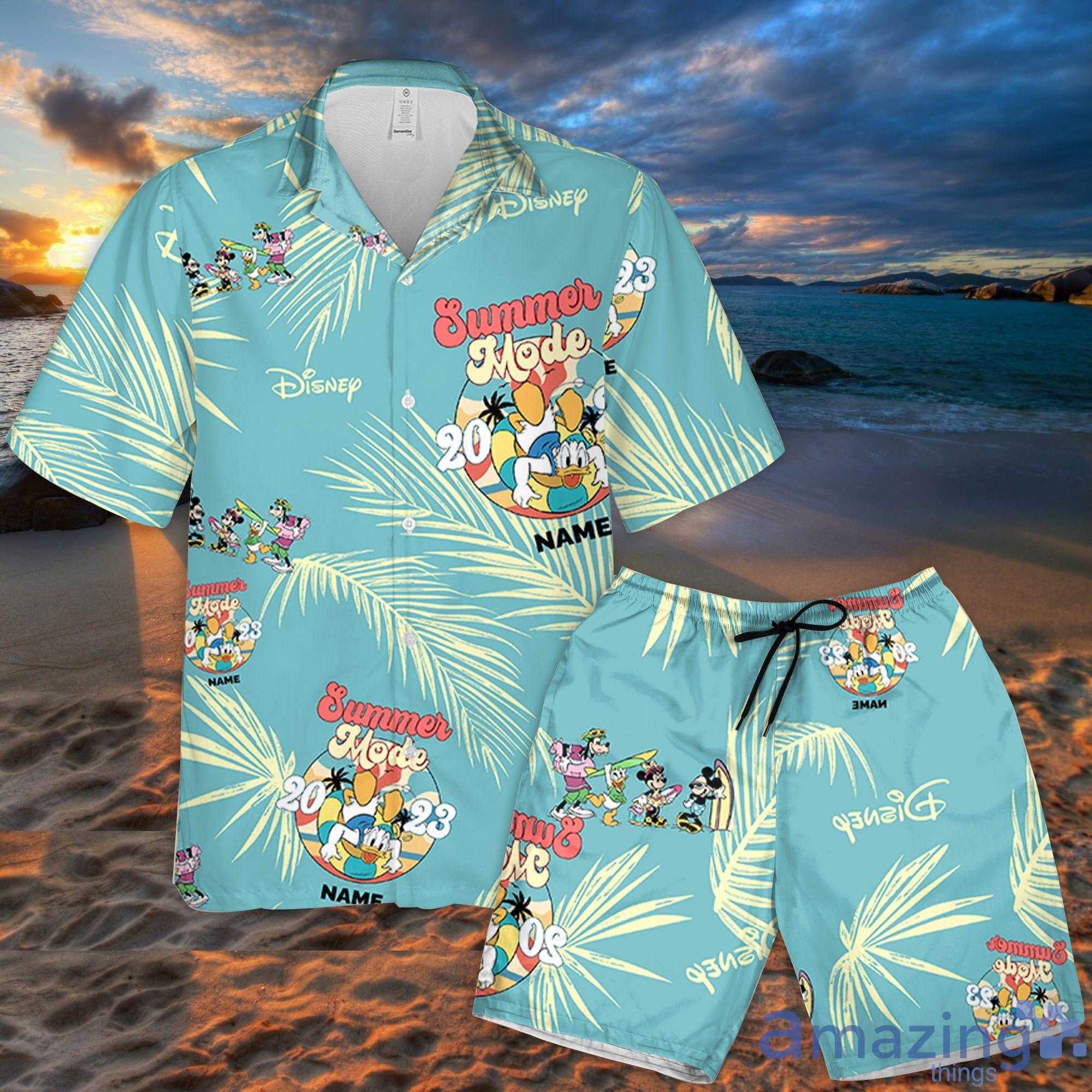 Custom Name Disney Donald Summer Mode Palm Leaves Pattern 3D All Over Print Combo Hawaiian Shirt And Shorts Summer Gifts Disney Fans Product Photo 1